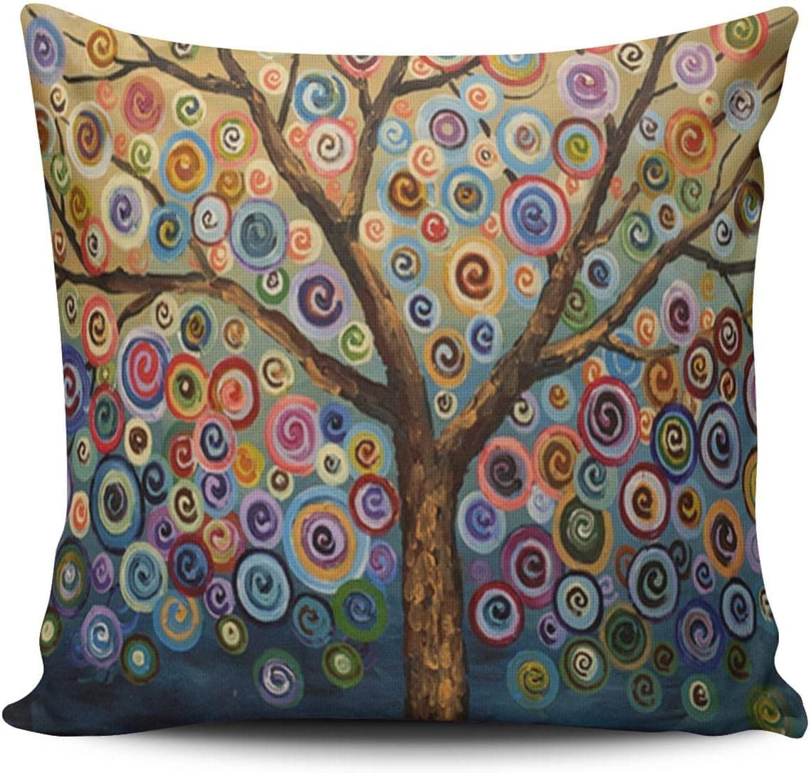 SALLEING Custom Fashion Home Decor Pillowcase Colorful Painting Trees Square Throw Pillow Cover Cushion Case 20x20 Inches One Sided Print