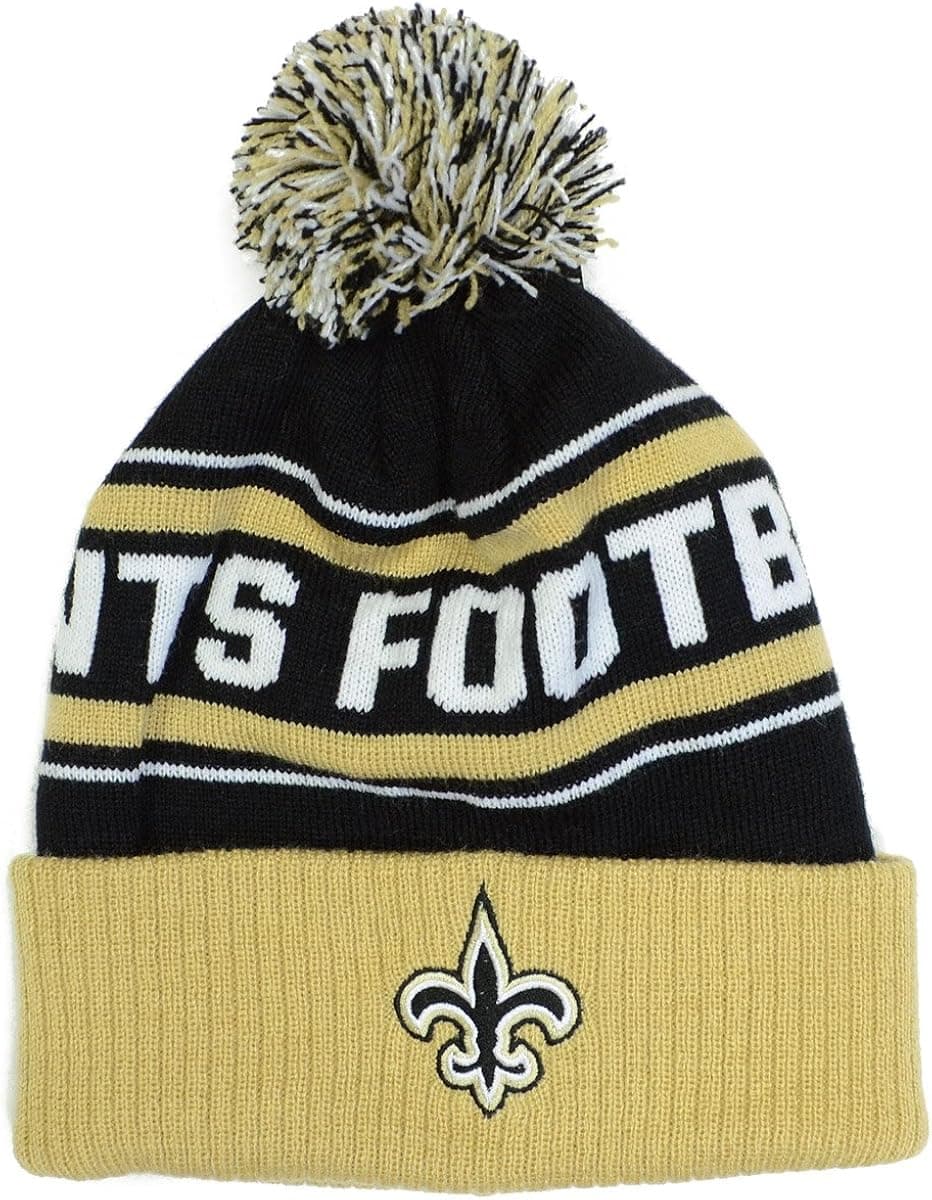 New Orleans Saints Youth Current Logo Cuffed Knit Beanie With Pom