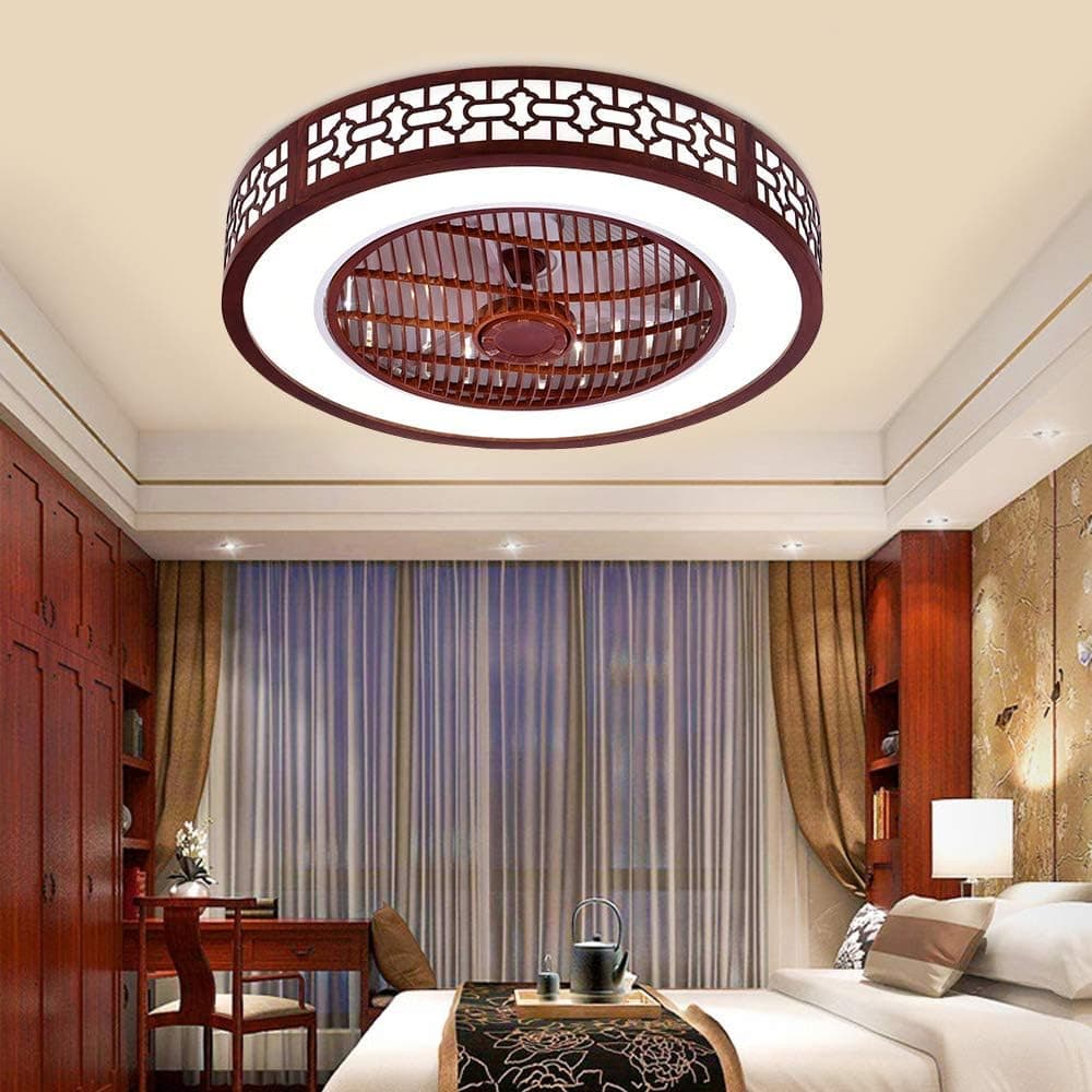 WUPYI Ceiling Fan with Lights,Modern Ceiling Fan Chandelier Fandelier,Remote Control LED Dimmable,Variable Speed,Quite Motor,64W,for Home Living Room,22 Inch (Round-Style 1)