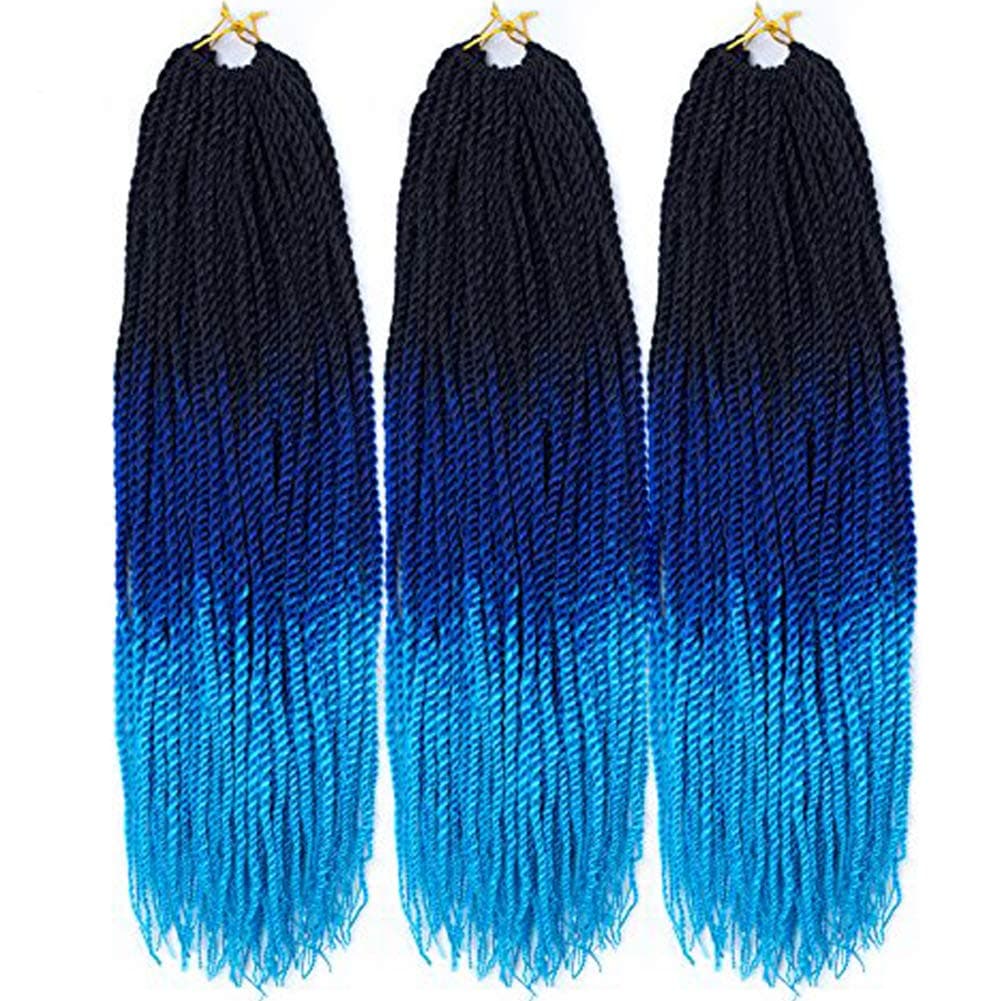 Senegalese Twist Crochet Hair Three Tone ombre Braiding Hair Belleshow Synthetic Hair Extensions Crochet Braids Senegalese Box Braids (3 pcs 18 inch, 1b/blue/light blue)