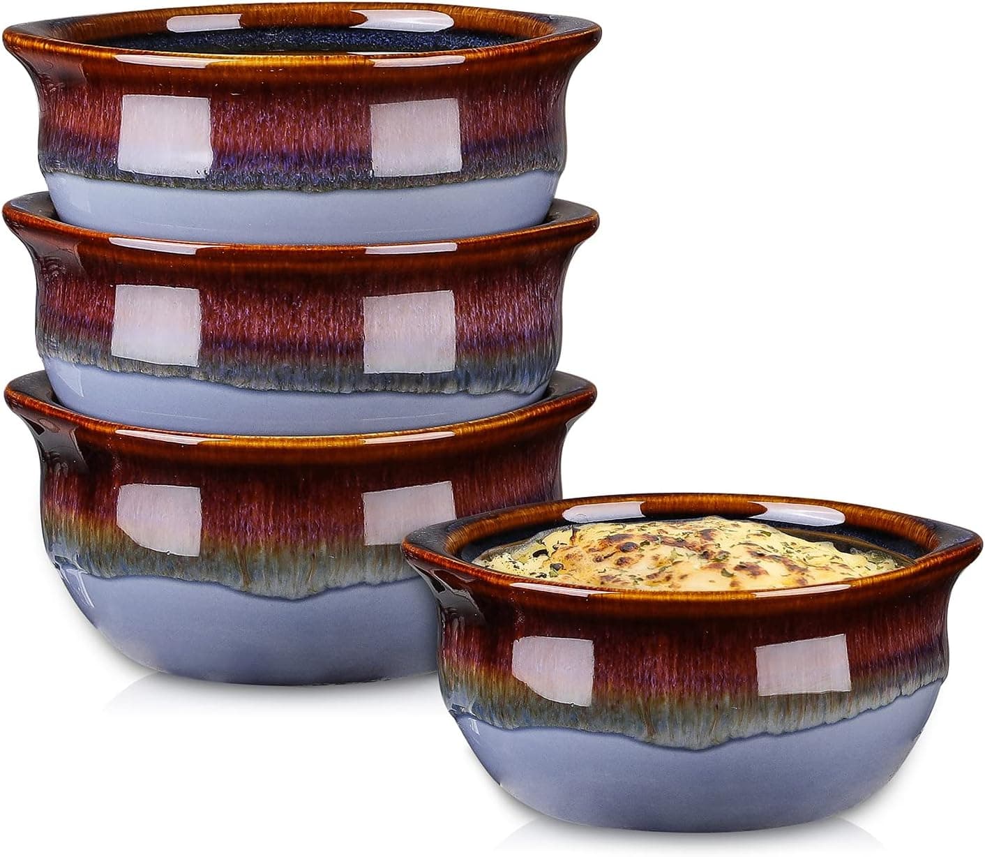 Selamica Ceramic 12 oz French Onion Soup Crocks, Small French Onion Soup Bowls for Appetizer Cheese Stews Chili Casserole, Microwave Oven Safe, Christmas Gift, Set of 4, Haze