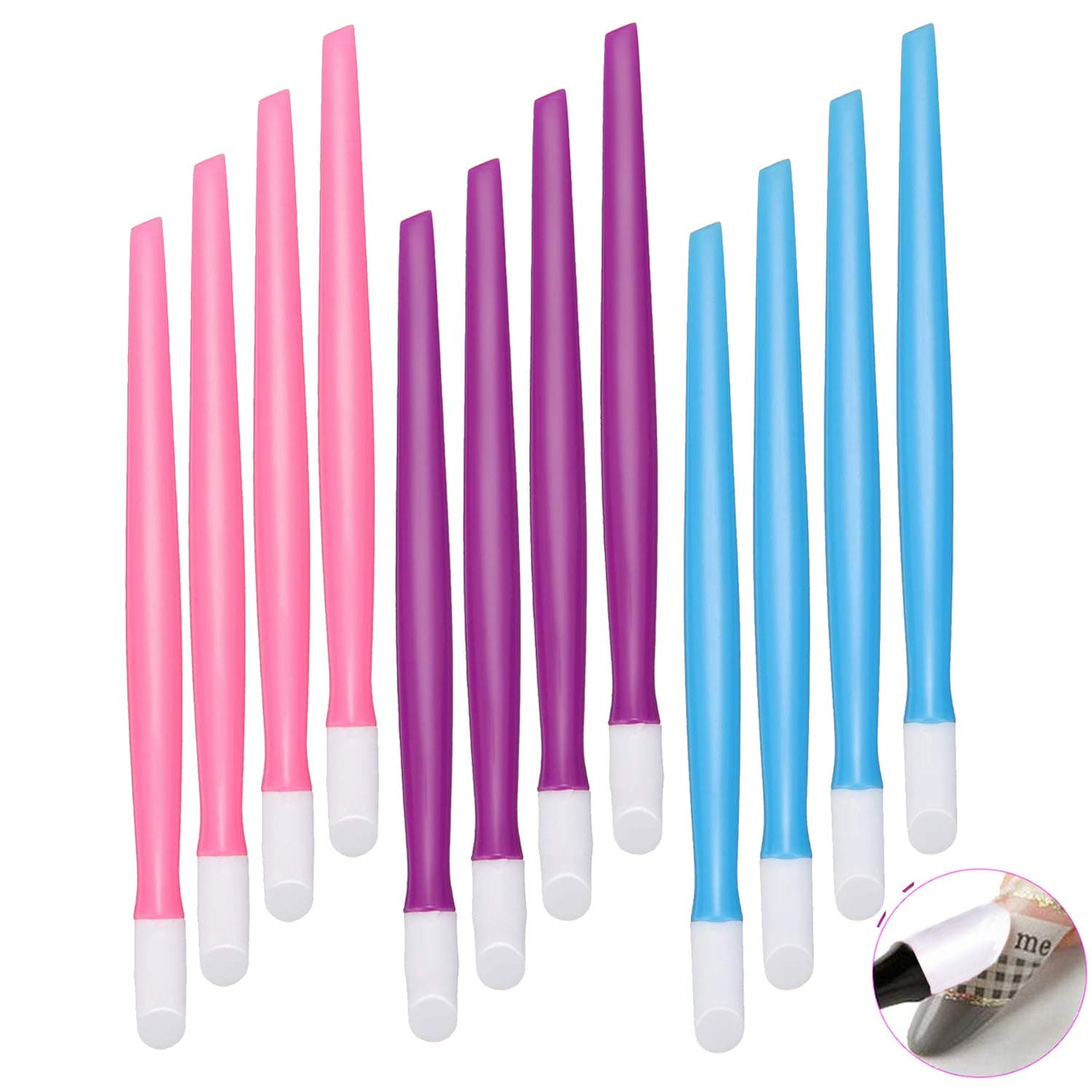 60 Pieces Rubber Tipped Nail Cuticle Pusher, Plastic Handle Nail Cleaner, Colored Nail Art Tool