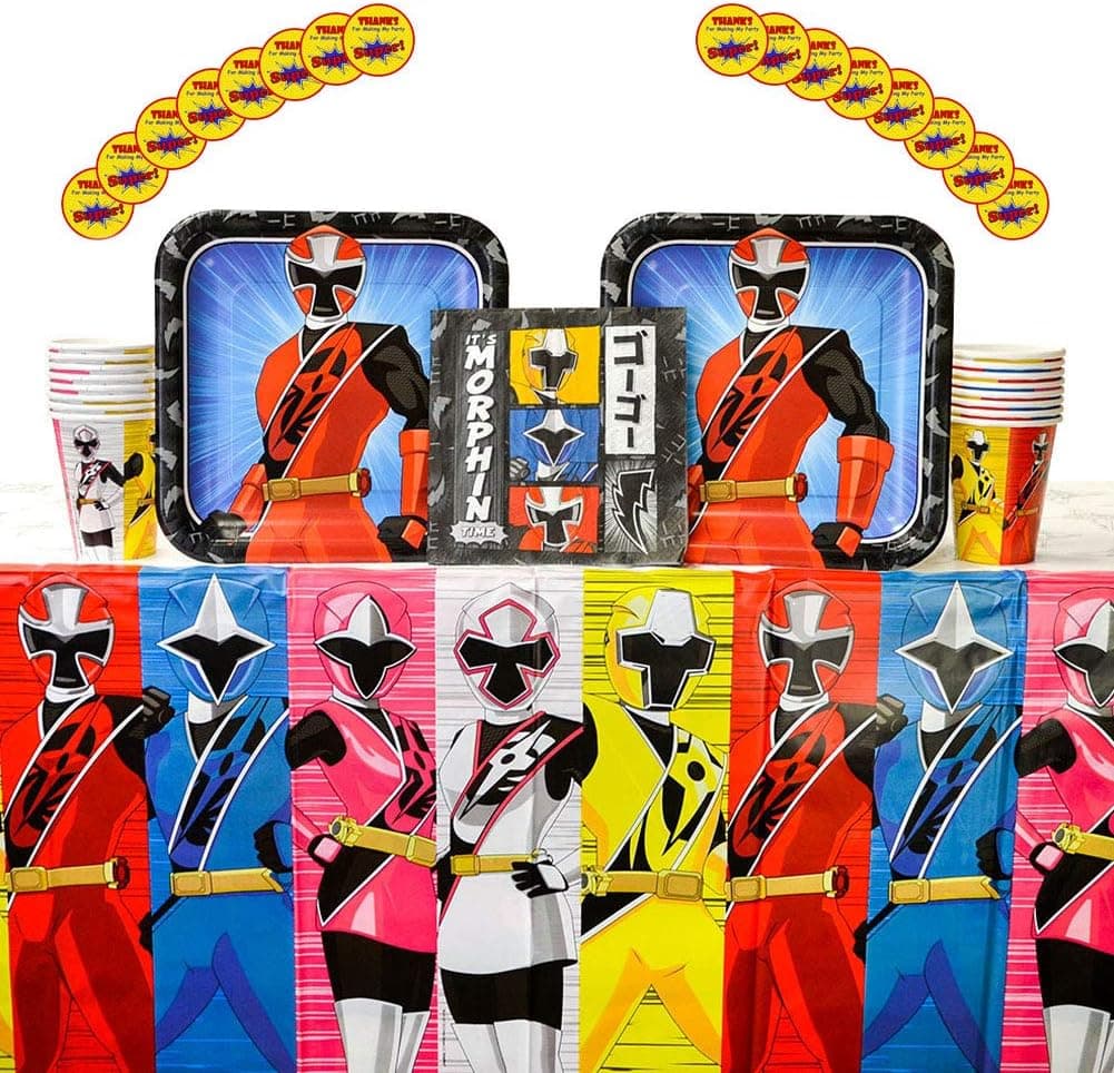 Power Rangers Ninja Steel Birthday Party Supplies Pack for 16 Guests | Stickers, Dinner Plates, Luncheon Napkins, Cups, and Table Cover | Perfect Addition To Power Rangers Birthday Party Decorations