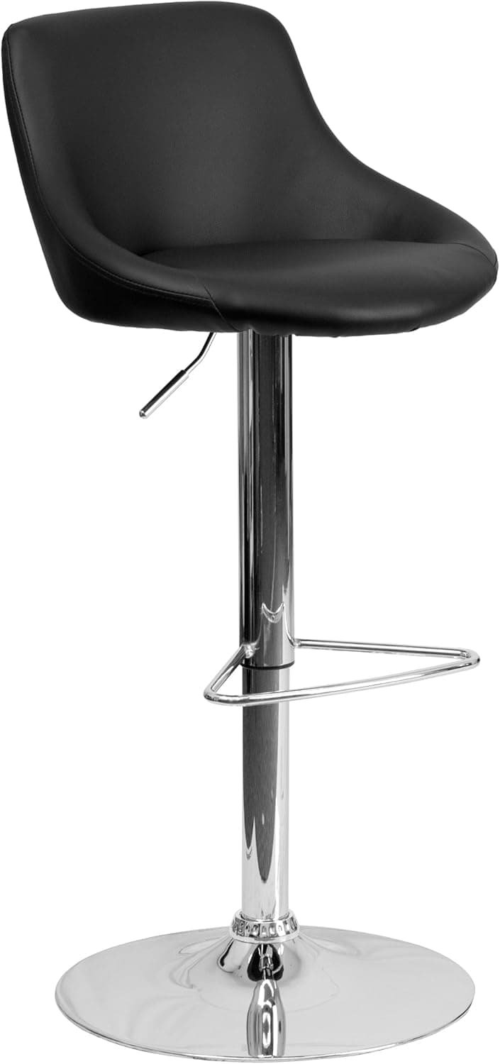 Flash Furniture Dale Contemporary Black Vinyl Bucket Seat Adjustable Height Barstool with Chrome Base