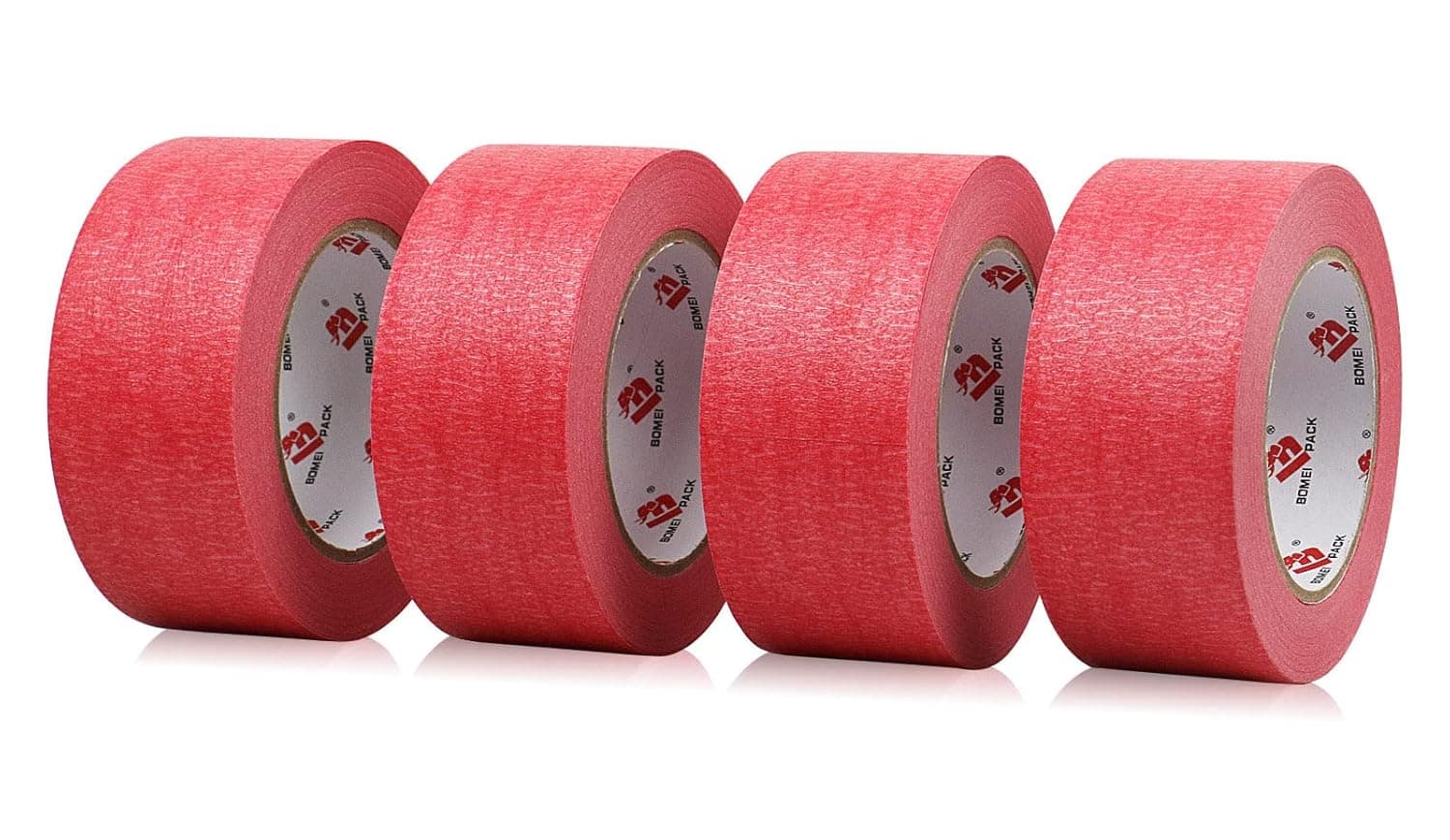 BOMEI PACK Red Painters Tape 2 inch Wide, Medium Adhesive Red Masking Tape Bulk Multi Pack, Residue-Free Wall Trim Tape, 2 inch x 55 Yards x 4 Rolls (220 Total Yards)