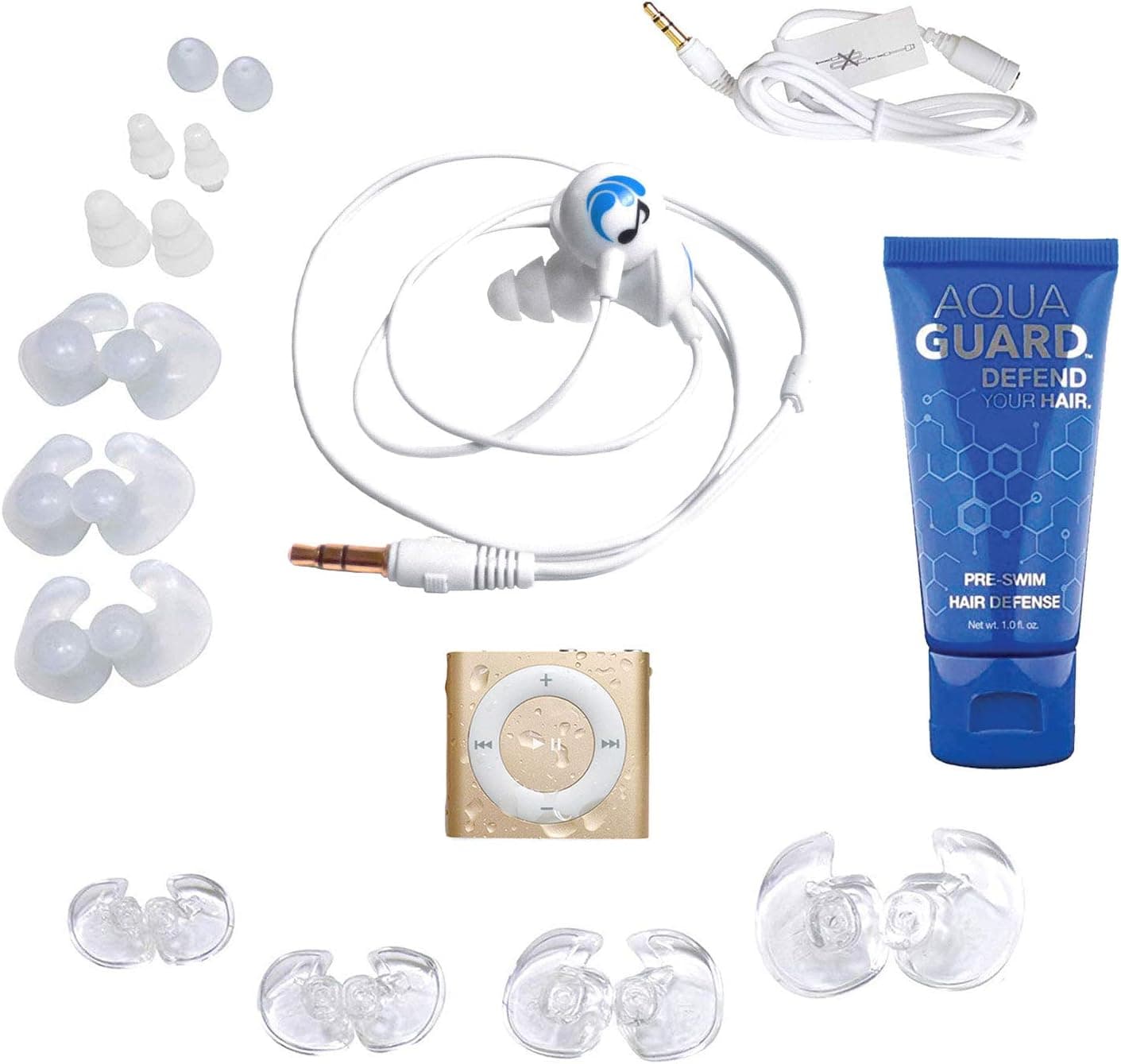 Underwater Audio 100% Waterproofing compatible with iPod Shuffle, Swimbuds Sport headphones, and AquaGuard (Gold)