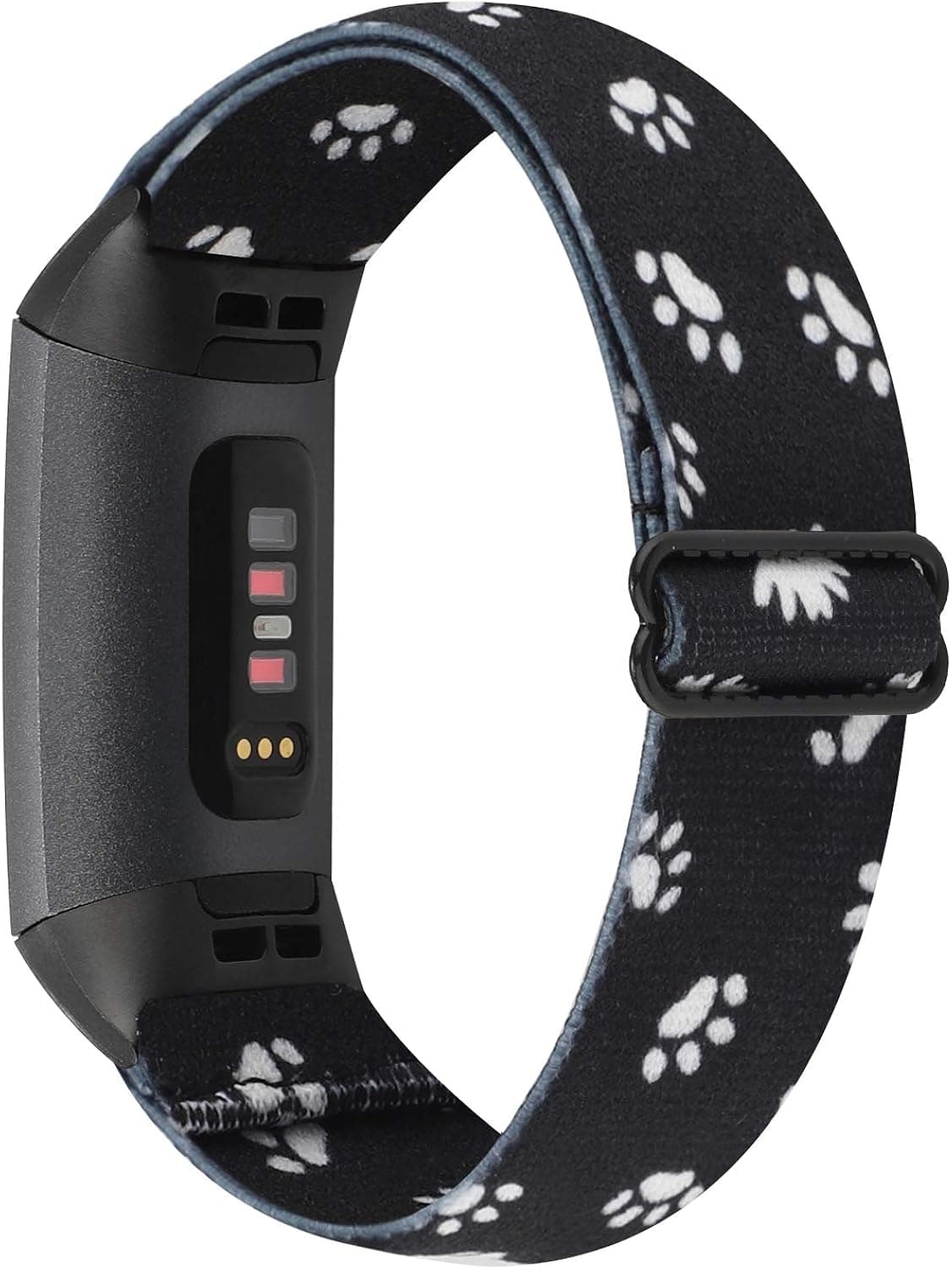 WONMILLE Elastic Bands Compatible with Fitbit Charge 4/Charge 3/SE, Stretchy Nylon Solo Loop Adjustable Wristband Sport Strap for Women Men (Black Dog Paw)