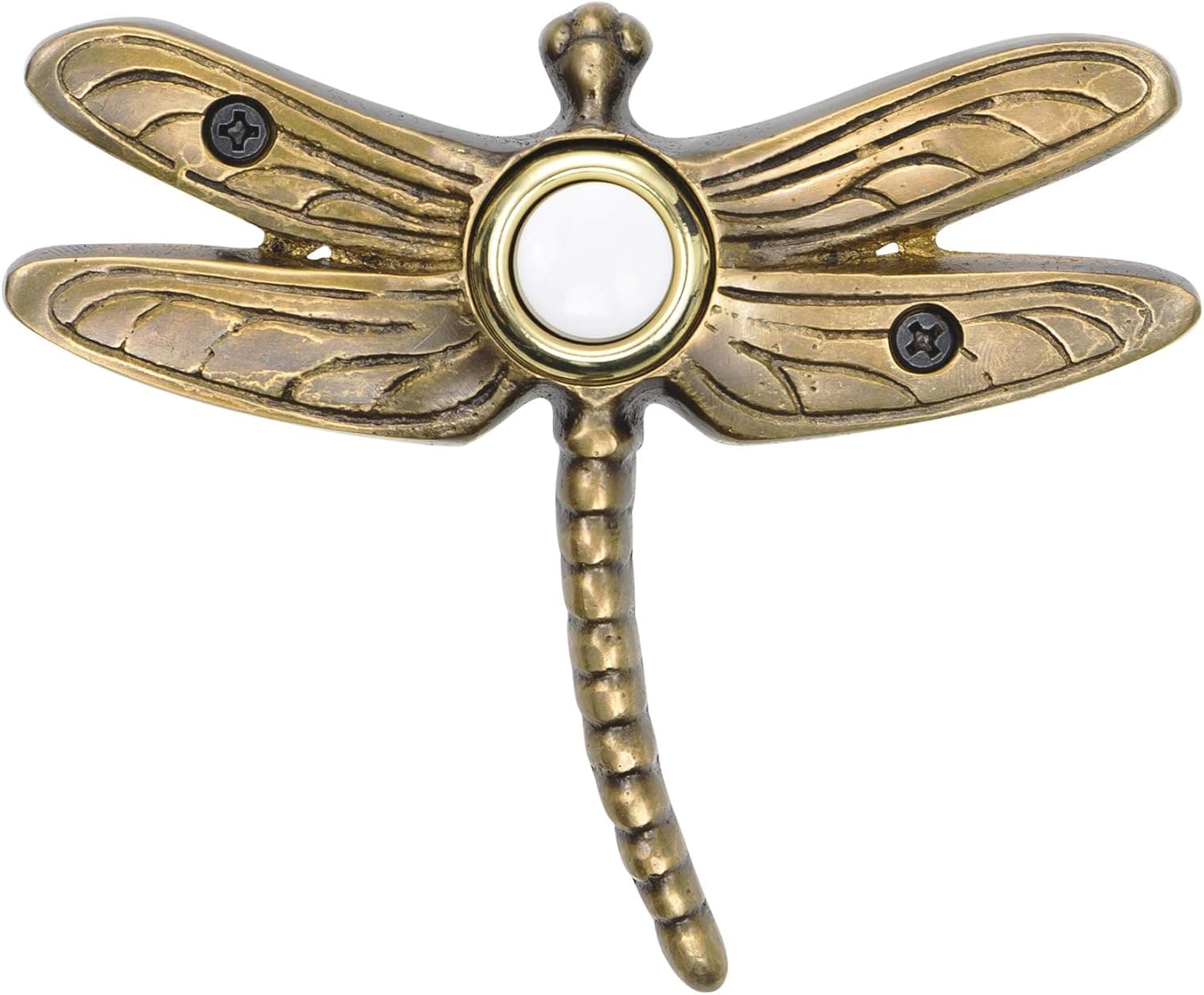 Waterwood Solid Brass Summer Dragonfly Doorbell in Antique Finish - Wired & Illuminated Push Button from Environmentally Friendly Recycled Material