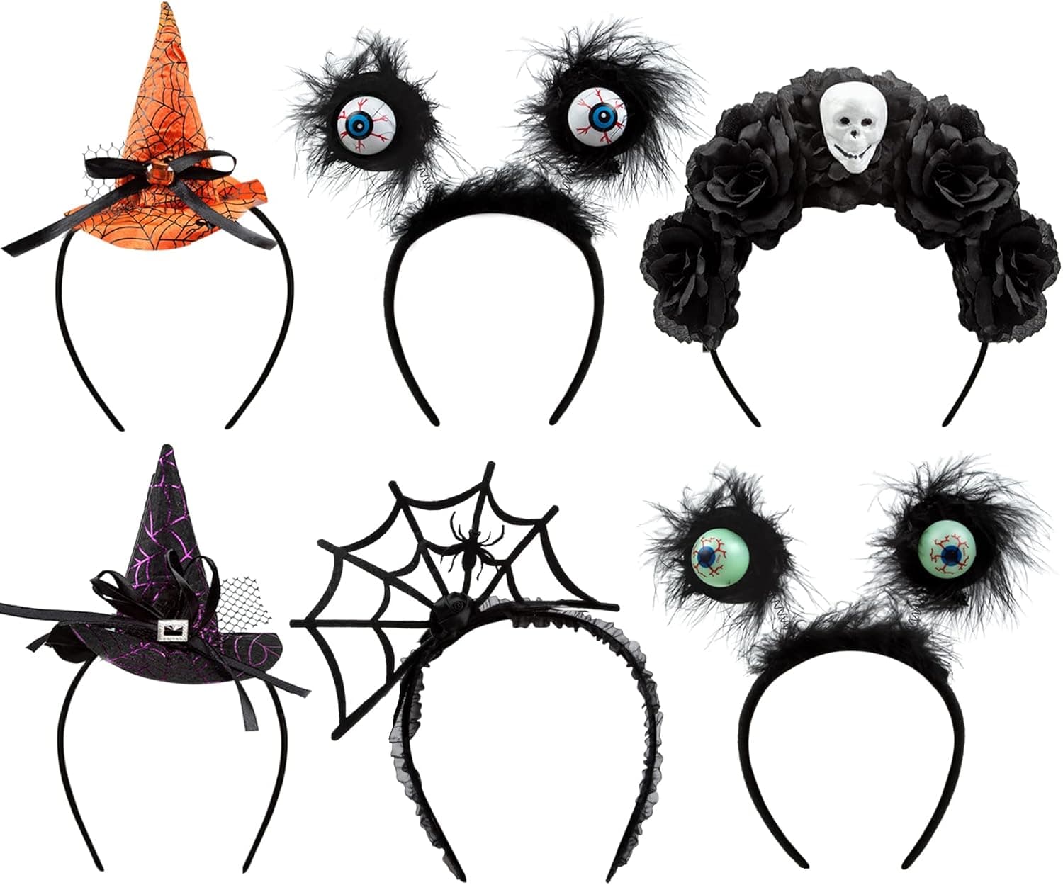 Halloween Headbands for Women, Eyeball Witch Halloween Hat Skull Head Wear Hair Costumes Halloween Party Accessories(6 Pcs)