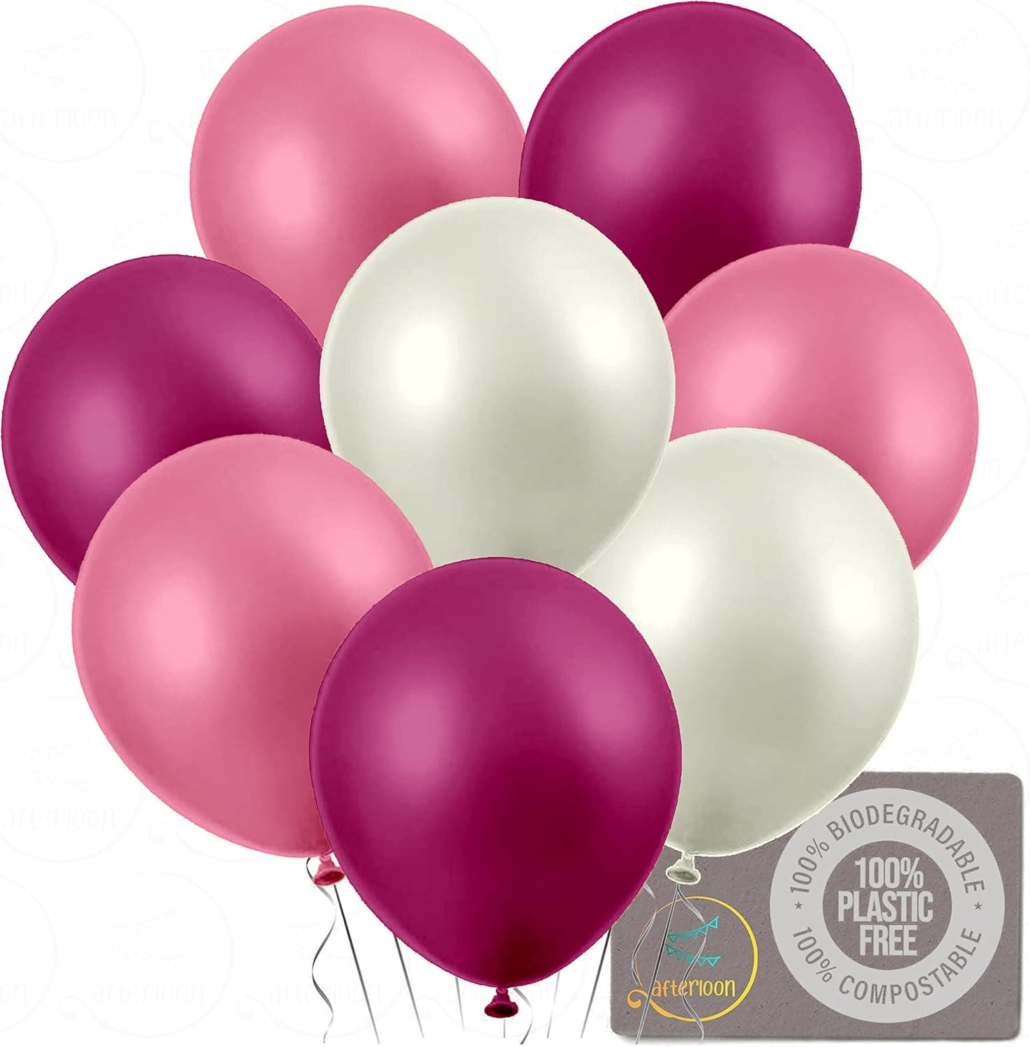 AFTERLOON Biodegradable Balloons Pearlized White/Pink/Fuchsia 12 Inch Pearl Color 144 Pack, Pearlescent Thickened Extra Strong Latex Helium Float, for Baby Gender Wedding Birthday Party Decorations