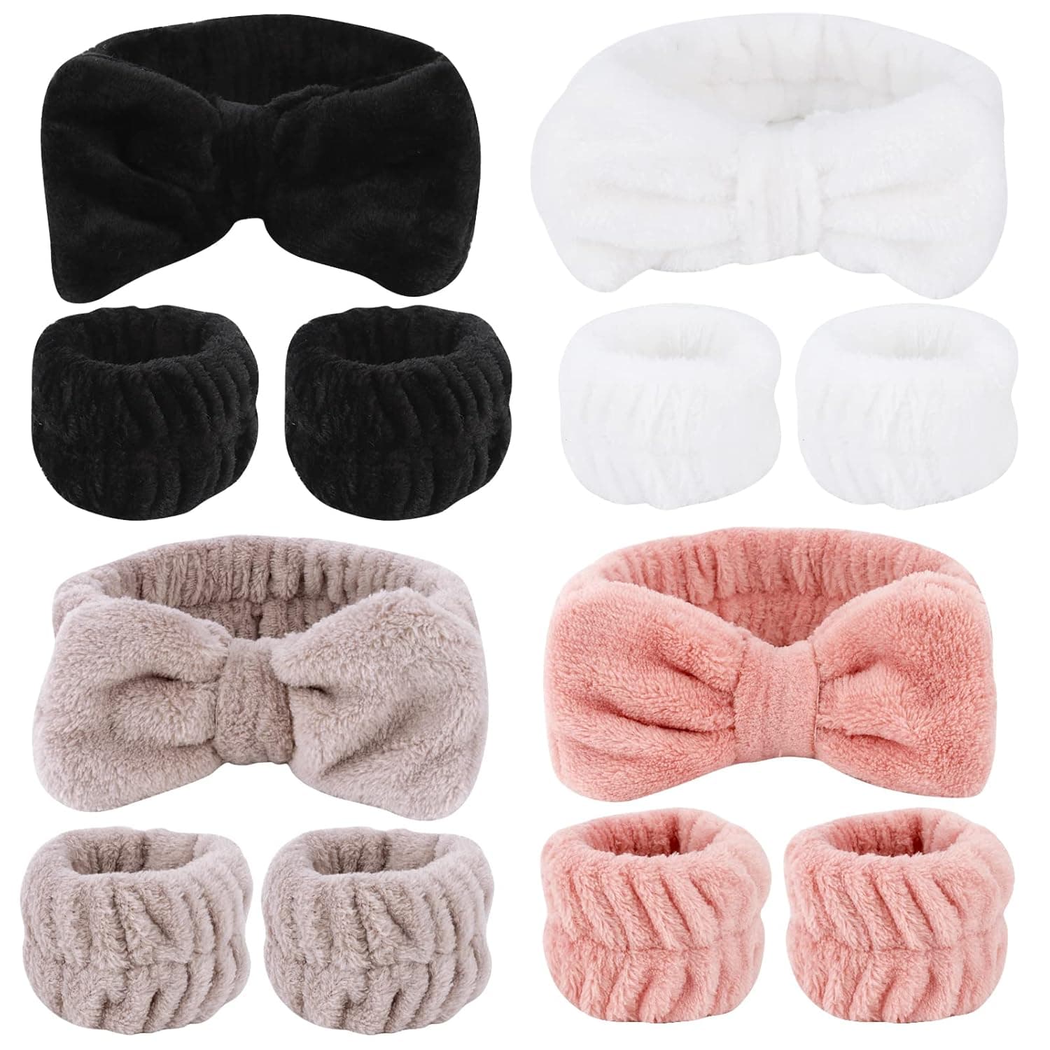 12PCS Spa Headband and Wrist Towels for Face Washing Set Super Cute Soft Microfiber Makeup Headband Gifts for Women Girls Elastic Bow SPA Headbands with Highly Absorbent Wristbands for Washing Face Shower Skincare