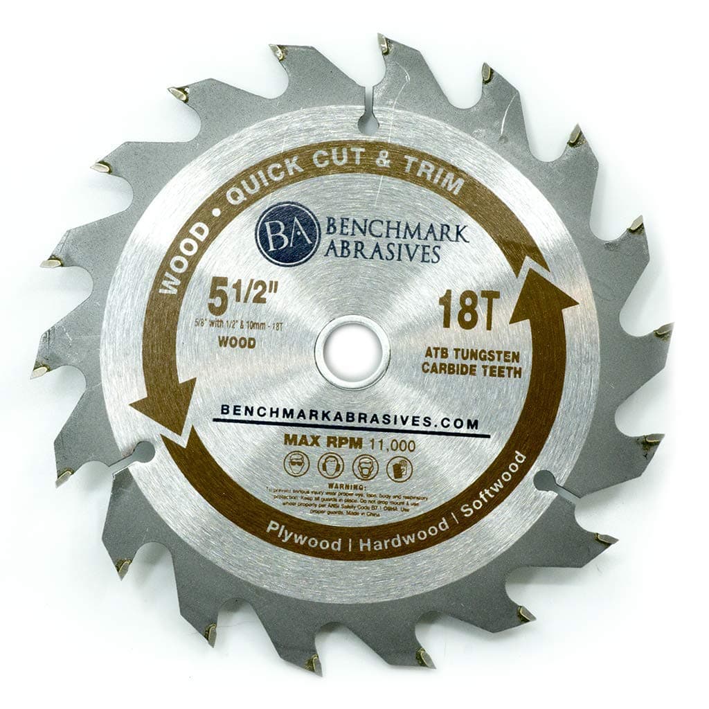 Benchmark Abrasives 5-1/2" 18 Tooth, TCT Wood Cutting Saw Blade for General Purpose Cutting & Trimming of Softwoods, Hardwoods, Long Lasting Blades, Use with Circular Saw (5-1/2" 18T)