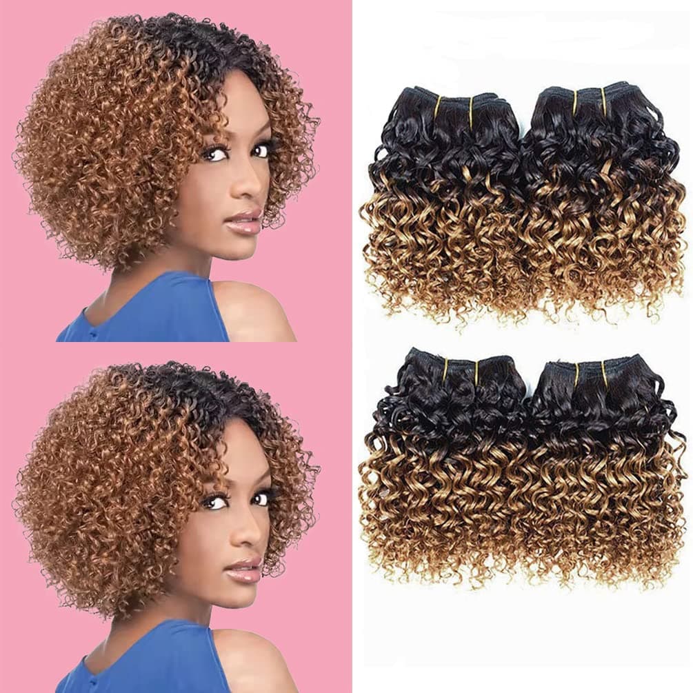Kinky Curly Bundles Human Hair Bundles 8 inches Curly Human hair 4 Bundles 1B/30# Brazilian Virgin Human Hair 50 Gram/Bundle (8 8 8 8, 1B 30#) …