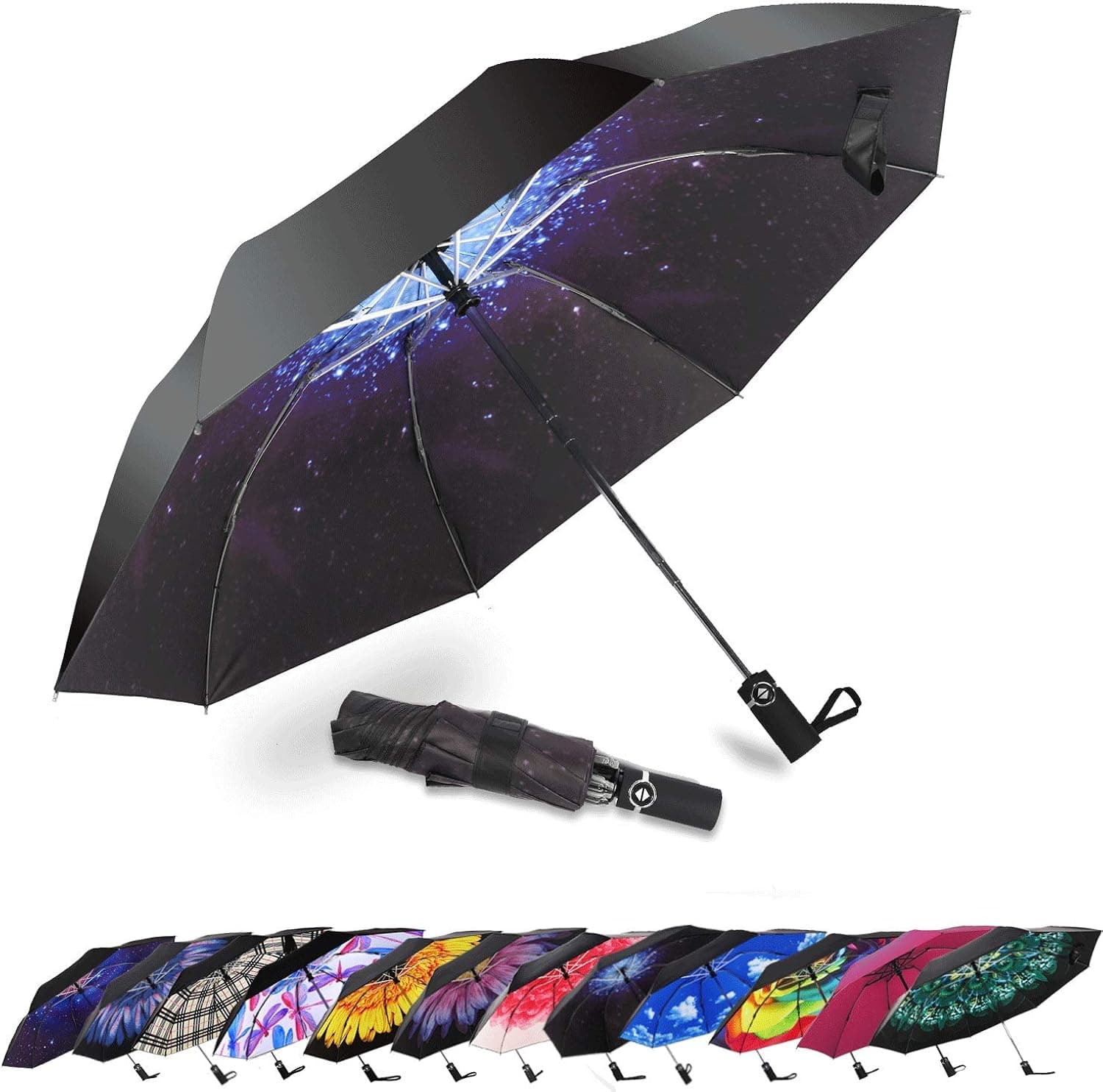 SIEPASA Umbrella Windproof, Travel Umbrella, Compact Folding Reverse Umbrella,-One button for Auto Open and Close