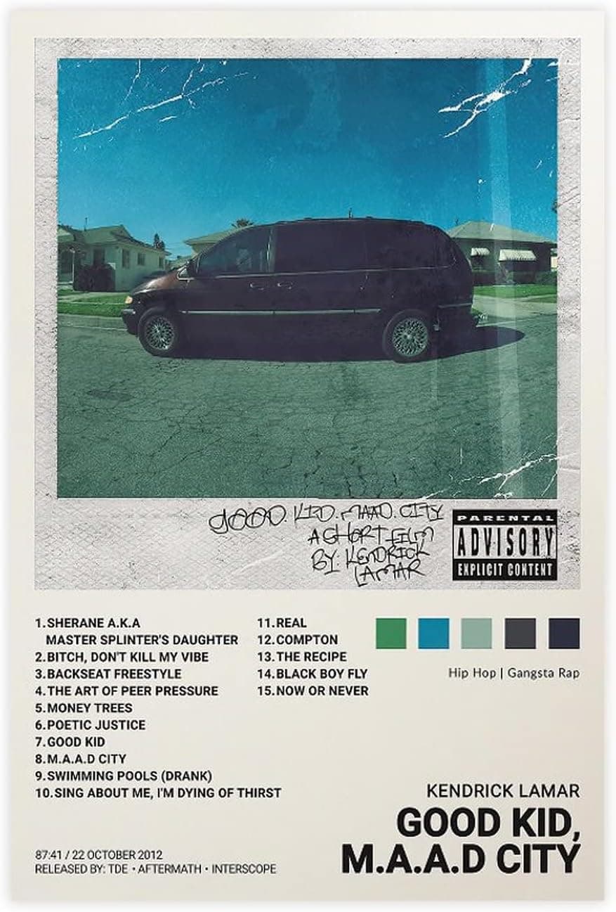 TOBIANG Kendrick Lamar GOOD KID, M.A.A.D CITY Album Limited Poster Canvas Poster Bedroom Decor Sports Landscape Office Room Decor Unframe:12x18inch(30x45cm)
