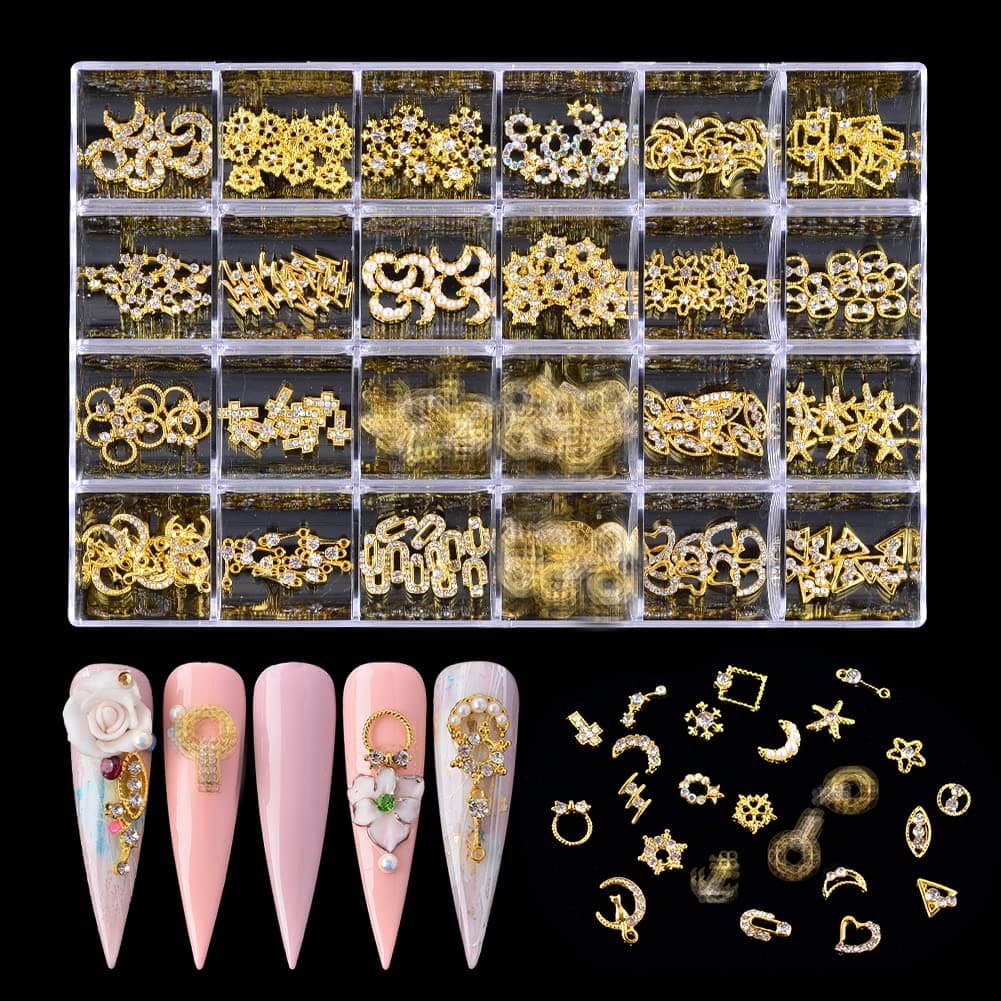 Nail Art Decoration Kit, 240Pcs Mixed Shapes Nail Rhinestones And Studs Box Nail Charms Multi Sizes 3D Nail Decoration Gem Diamonds Jewelry for Nails