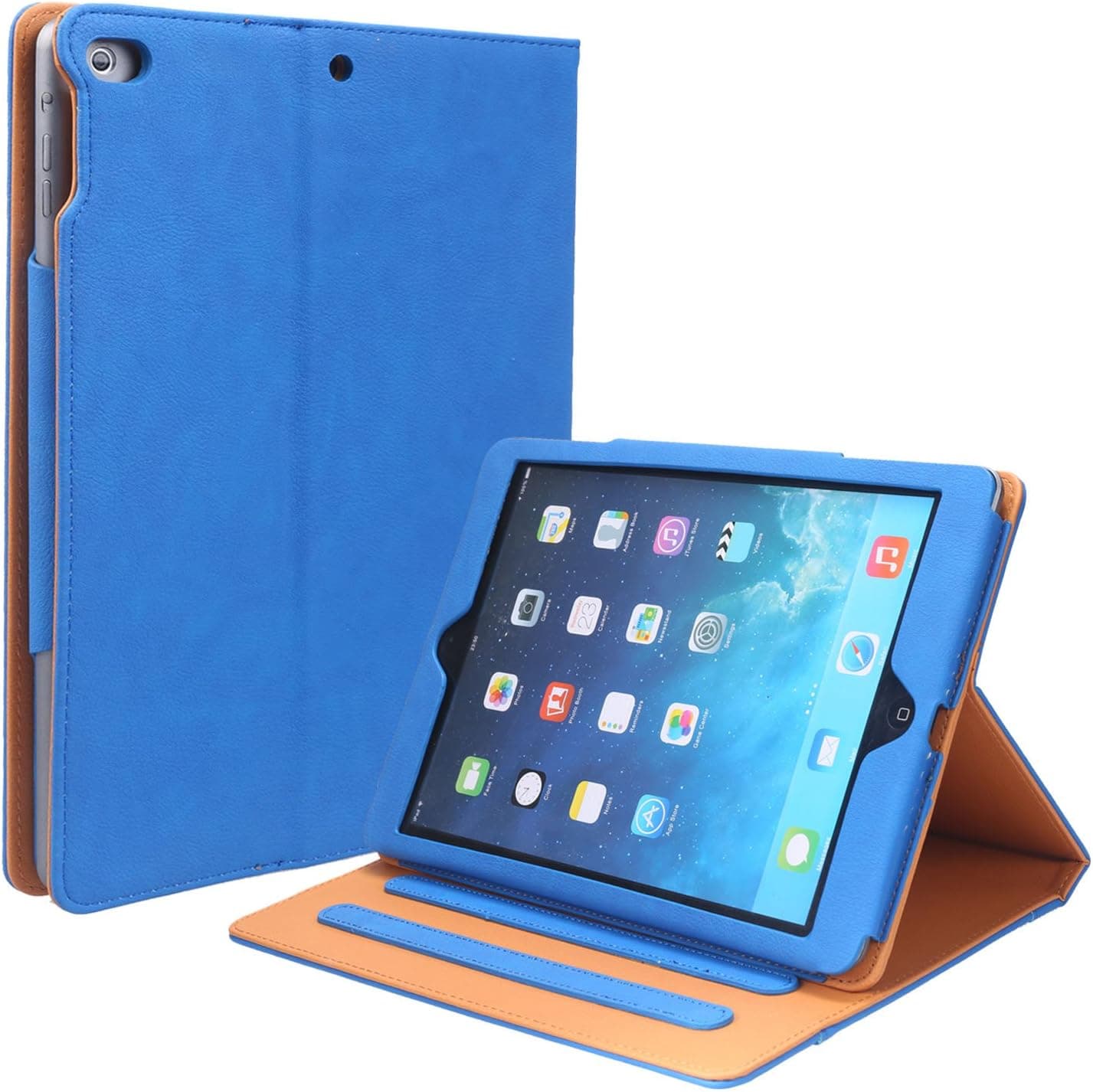 FunCase Ultra Slim Lightweight PU Leather Stand Case with Smart Cover Auto Sleep/Wake for New iPad 9.7 Apple iPad Air and iPad Air 2, Blue