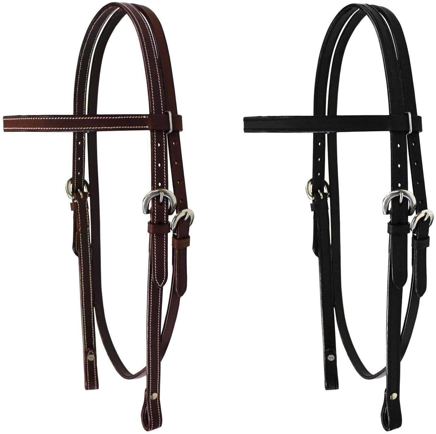 Tahoe Double Stitched Leather Browband Western Headstall Full Horse, Miniature and Pony sizes