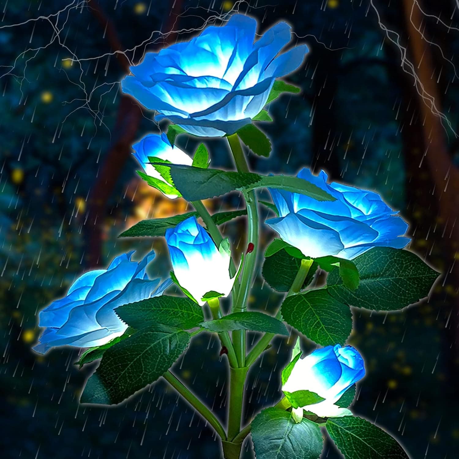 Solar Lights Outdoor Garden, Solar Landscape Path Lights, Realistic LED Solar Powered Stake Light with 6 Roses, Waterproof Decorative Solar In-Ground Lights for Patio Pathway Yard Garden Lawn (Blue)