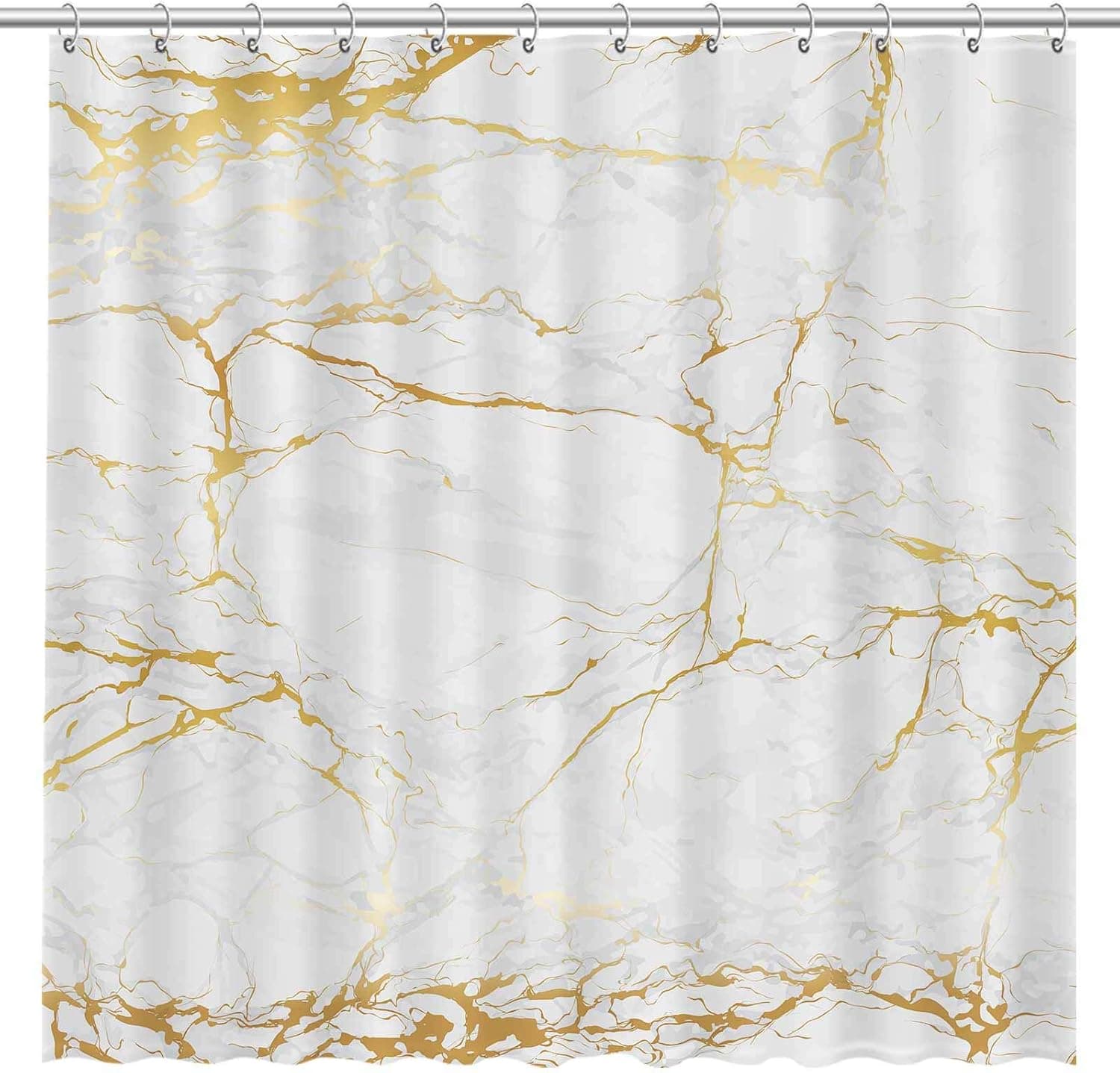 Allenjoy White Marble Shower Curtain Modern Gold Cracked Lines Pattern Texture Luxury Fabric Bathroom Curtain Ink Art Painting Decor Durable Bathtub Shower Decor with 12 Hooks 72x72 inch