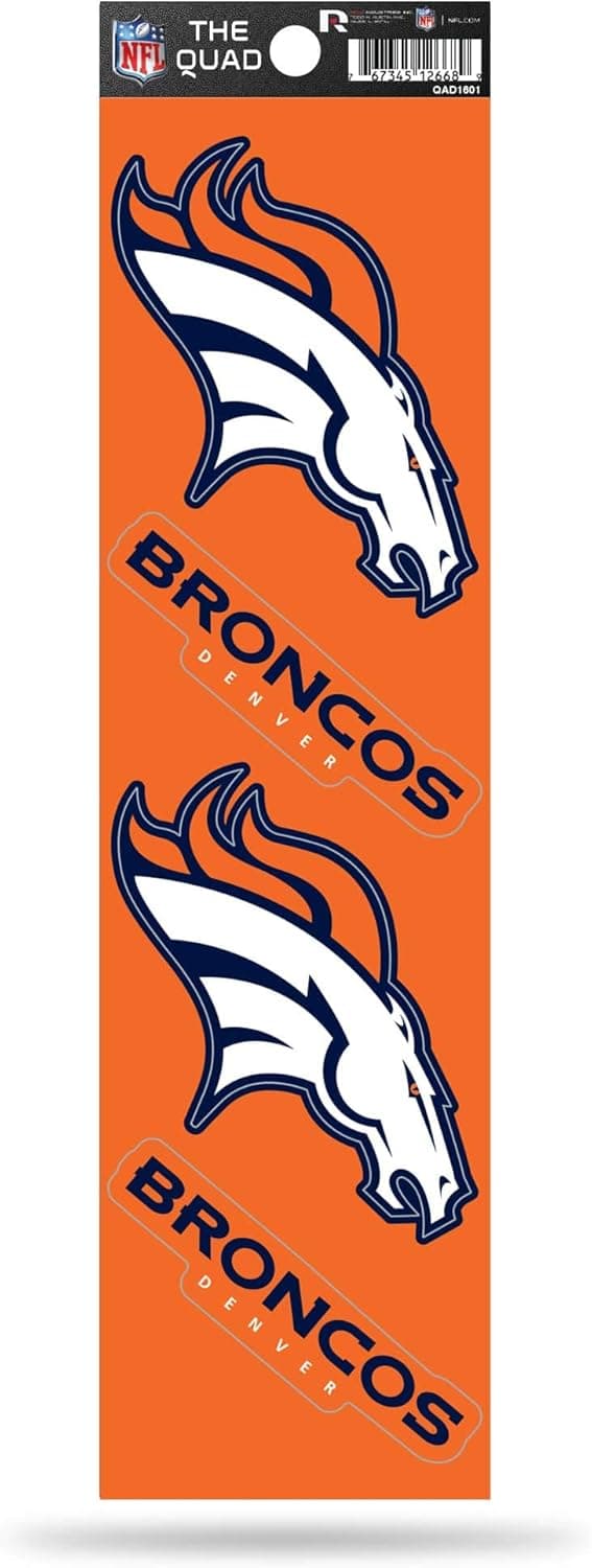 Rico Industries NFL Denver Broncos Die Cut 4-Piece The Quad Sticker Sheet