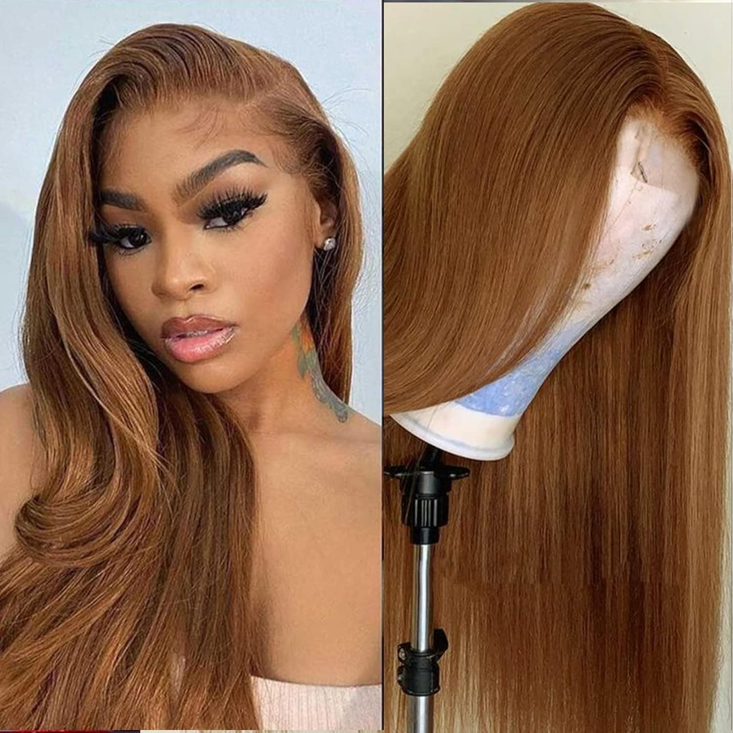 Conkolar Dark Blonde Color Synthetic None Lace Wigs Heat Resistant Fiber Long Straight Replacement Hair Wig for Fashion Black Women Glueless Natural Hairline