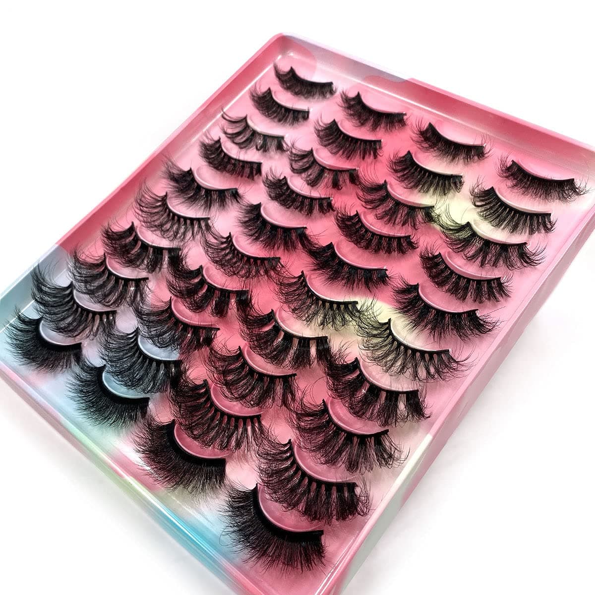 HBZGTLAD 20 Pairs 25 mm 3d Mink Lashes Bulk Faux with Custom Box Wispy Natural Mink Lashes Pack Short Wholesales Natural False Eyelashes (F20-1)