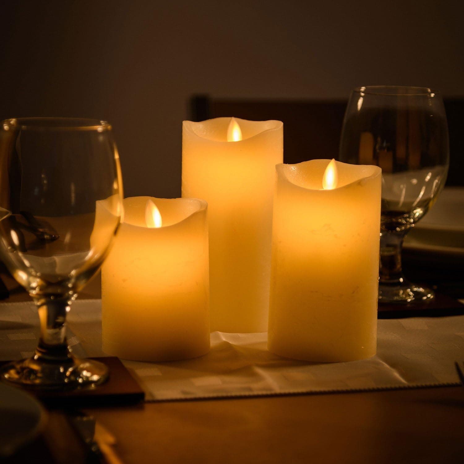 Sunface Flameless Candles Ivory Real Wax Pillar Candles Battery Operated Flickering Candles with Remote and Timer Moving Flame Candles Set of 3 (Not included Batteries)