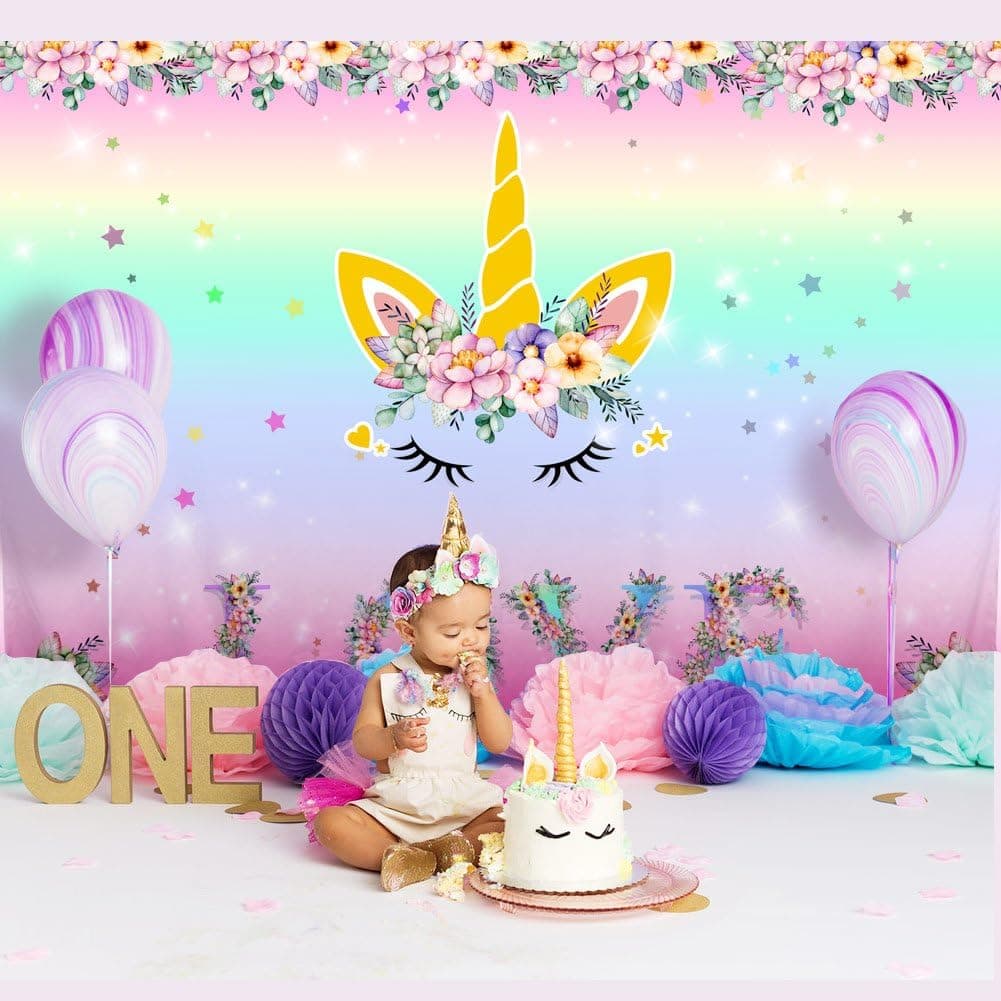 Aytai 7x5ft Unicorn Backdrop Pink Floral Rainbow Unicorn Photography Background Unicorn Birthday Party Decoration for Girls Photo Booth Wall Baby Shower Studio Props