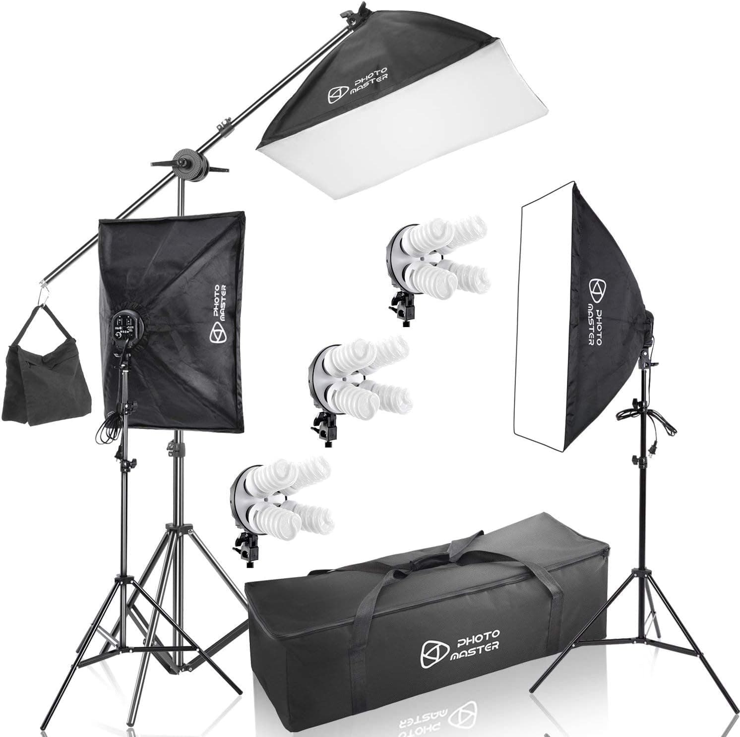 PHOTO MASTER 2400W 20x28 Photography Softbox Continuous Photo Lighting Kit [Includes Boom, Stands, Softboxes, Socket Heads, 12x 45W Bulbs,Carrying Bag]