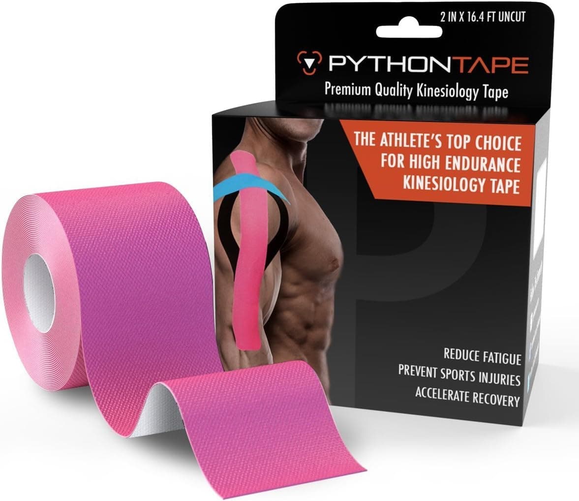 Premium Quality Kinesiology Tape - Python Kinesiology Therapeutic Sports Tape for Athletes to Treat Sports Injuries & Enhance Performance | Uncut 2 in X 16.4 ft Roll Perfect for Shoulders, Neck, Back, Elbows, Knee and Much More. Rock Solid Water Resistant and Latex Free. CE and FDA Approved. 100% Money Back Guarantee. (Pink)