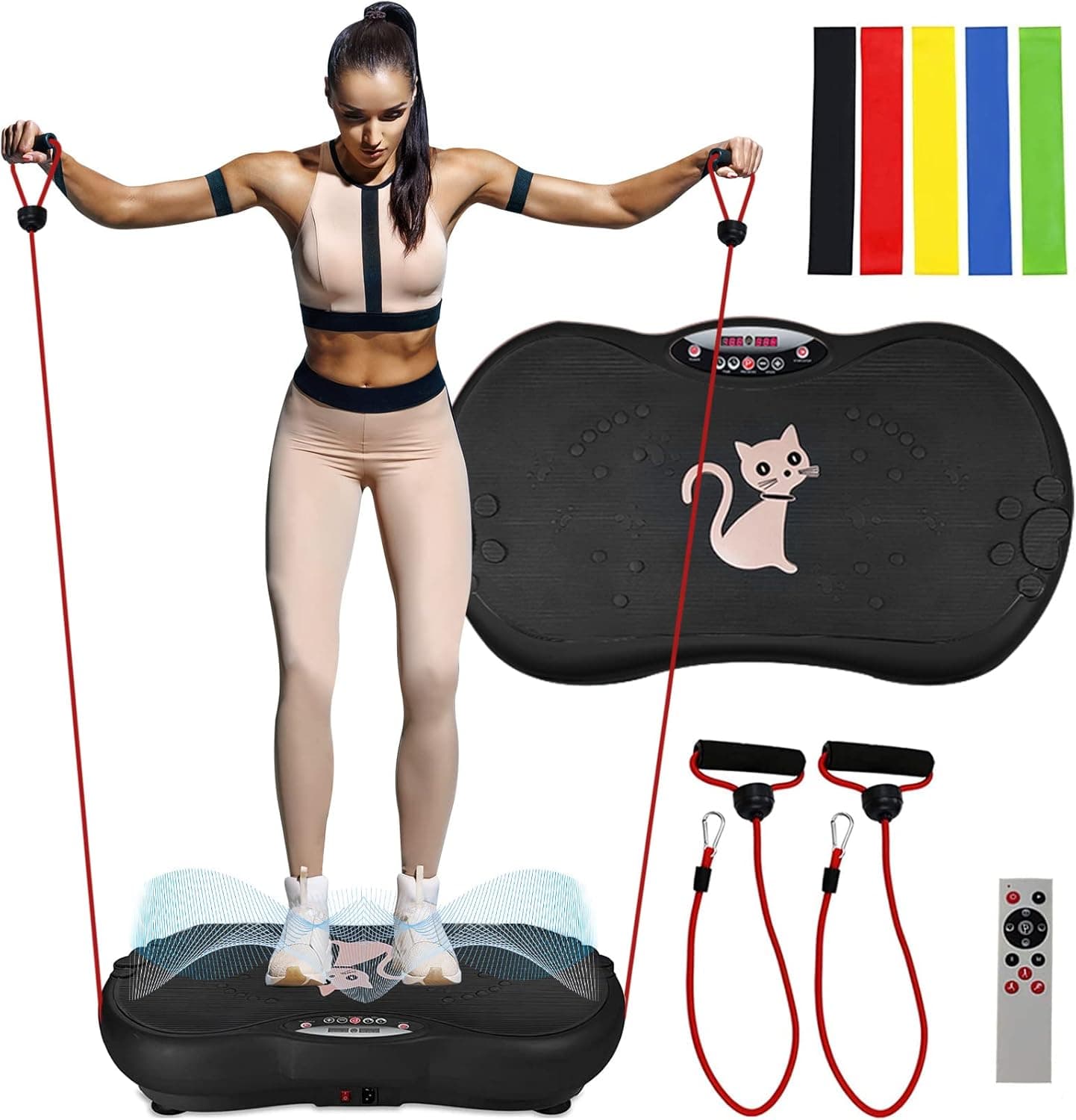 Vibration Plate Exercise Machine Whole Body Workout Machine Vibration Fitness Platform Machine Home Training Equipment with Resistance Bands, Remote Control