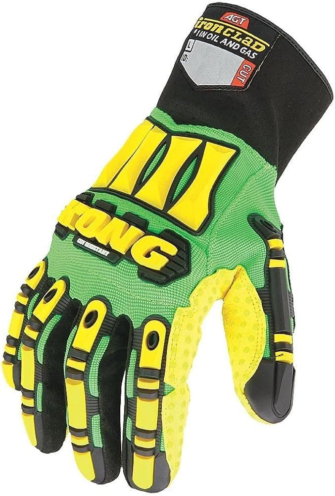 IronClad Kong Cut Resistant Gloves, Yellow/Green, M, Oil and Gas PVC ANSI/ISEA Cut Level 4, High-Density Polyethylene Lining, Yellow/Green