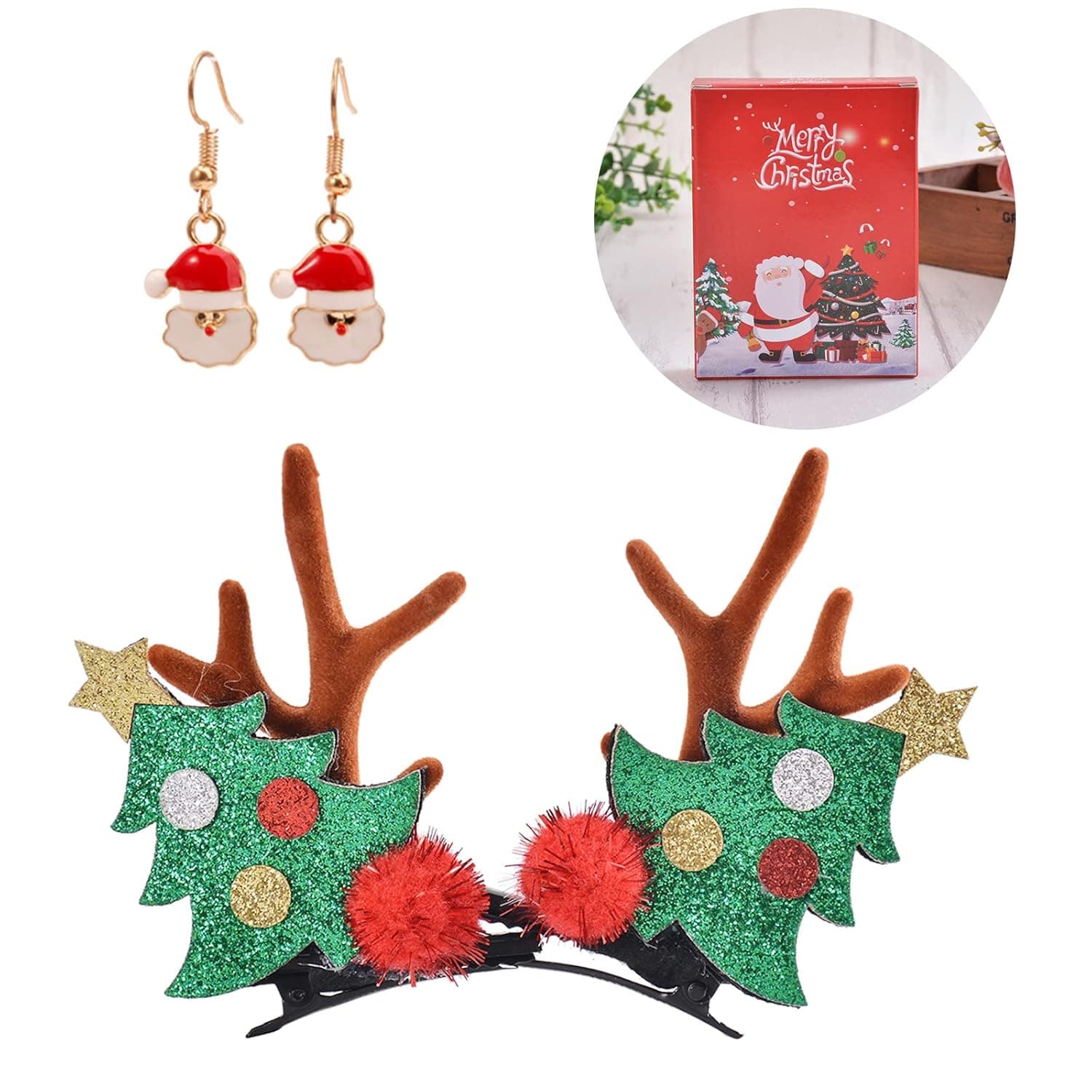 Christmas Reindeer Hair Clip Hair Accessories Holiday Hairpin Deer Hair Barrette Antler Hairpin Party Headband Set for Kids Adults