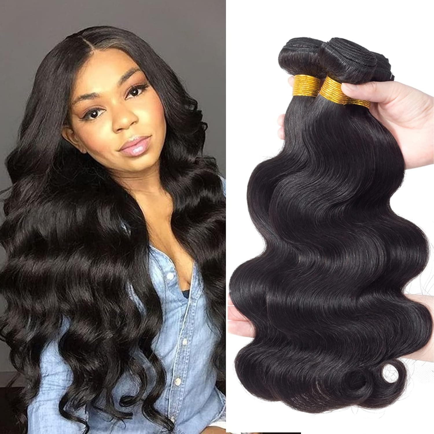Brazilian Body Wave 3 Bundles Human Hair 18 20 22 Inch Unprocessed Human Hair Bundles Body Wave 12A Natural Black Color Body Wave Hair Extensions