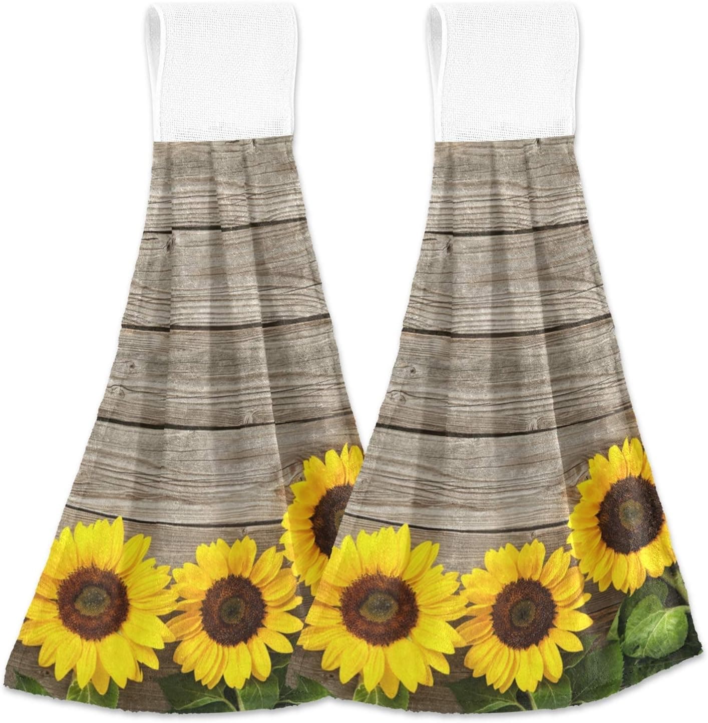 Spring Sunflowers On Wooden Board Hand Tower 2 pcs Home Decorative Fall Dish Towel Vintage Summer Spring Flowers Hanging Tie Towels for Bathroom Fingertips Towels Kitchen Super Absorbent Washcloth