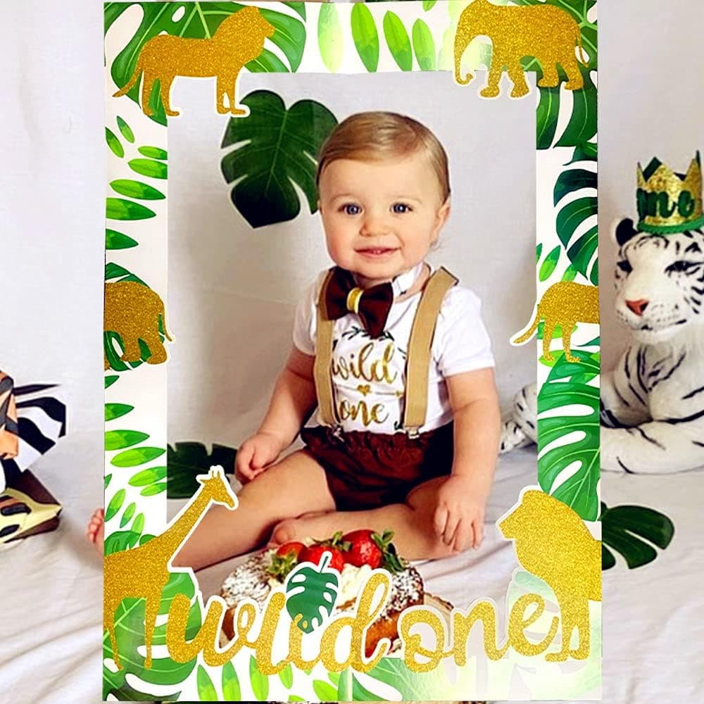 LaVenty Gold Wild One Photo Booth Frame Wild One Photo Booth Props Jungle Wild One Party Supplies Safari Birthday Party Supplies Safari Party Photo Booth Props