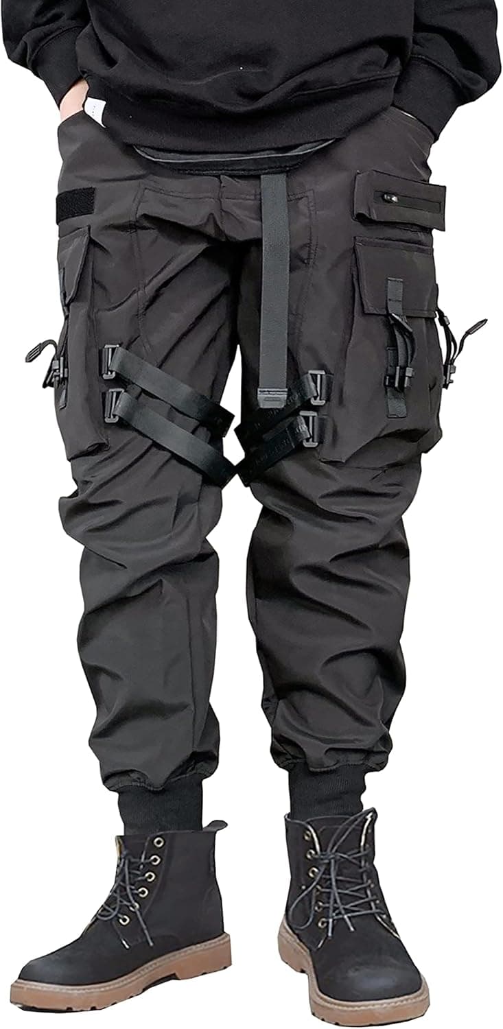 MOKEWEN Men's Streetwear Hiphop Punk Jogger Motorcycle Novelty Cargo Ankle Pants