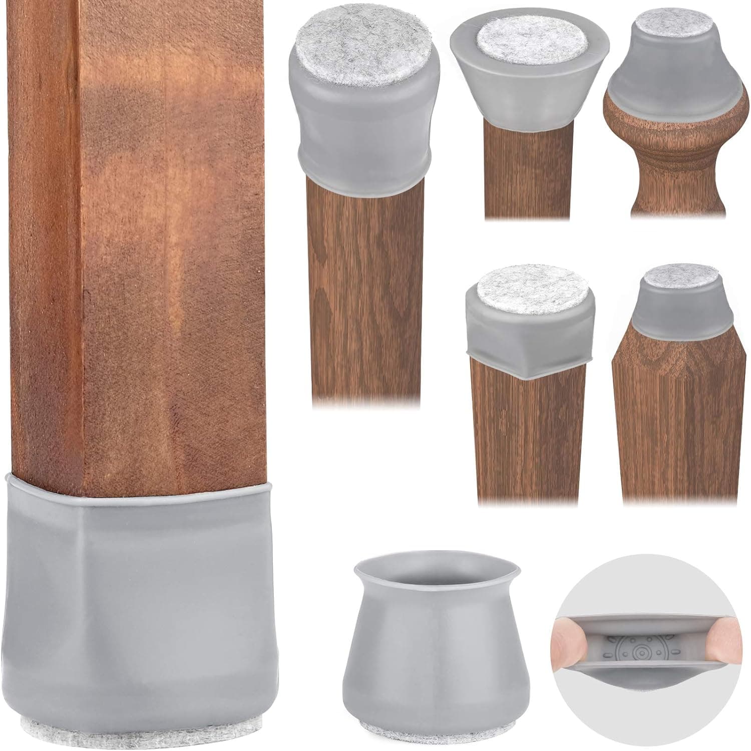 Chair Leg Floor Protectors Chair Leg Caps for All Shape Chairs Legs Silicone Furniture Table Chair Leg Covers for Hardwood Floors, Free Moving for Chair Feets [Upgraded],16Pack