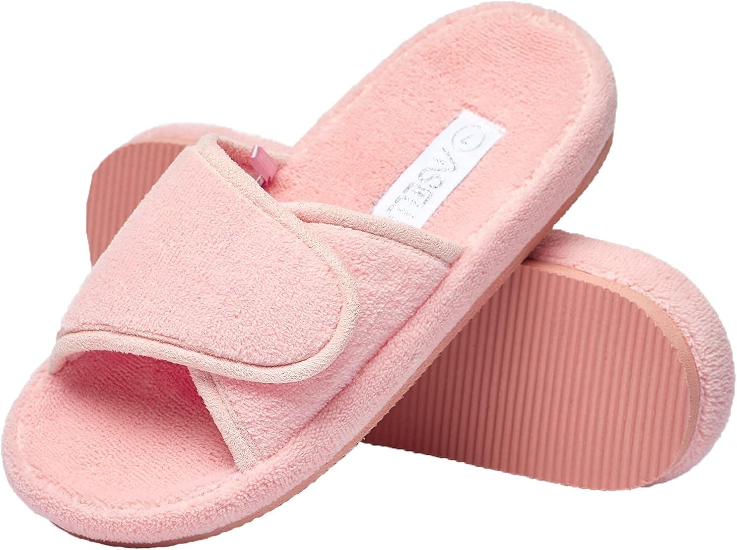 ASELU Women's House slippers with arch support Open Toe Adjustable Home Slippers Comfortable Slip On Slippers Washable Terry Cloth Slippers for Women Indoor/Outdoor Pink 8