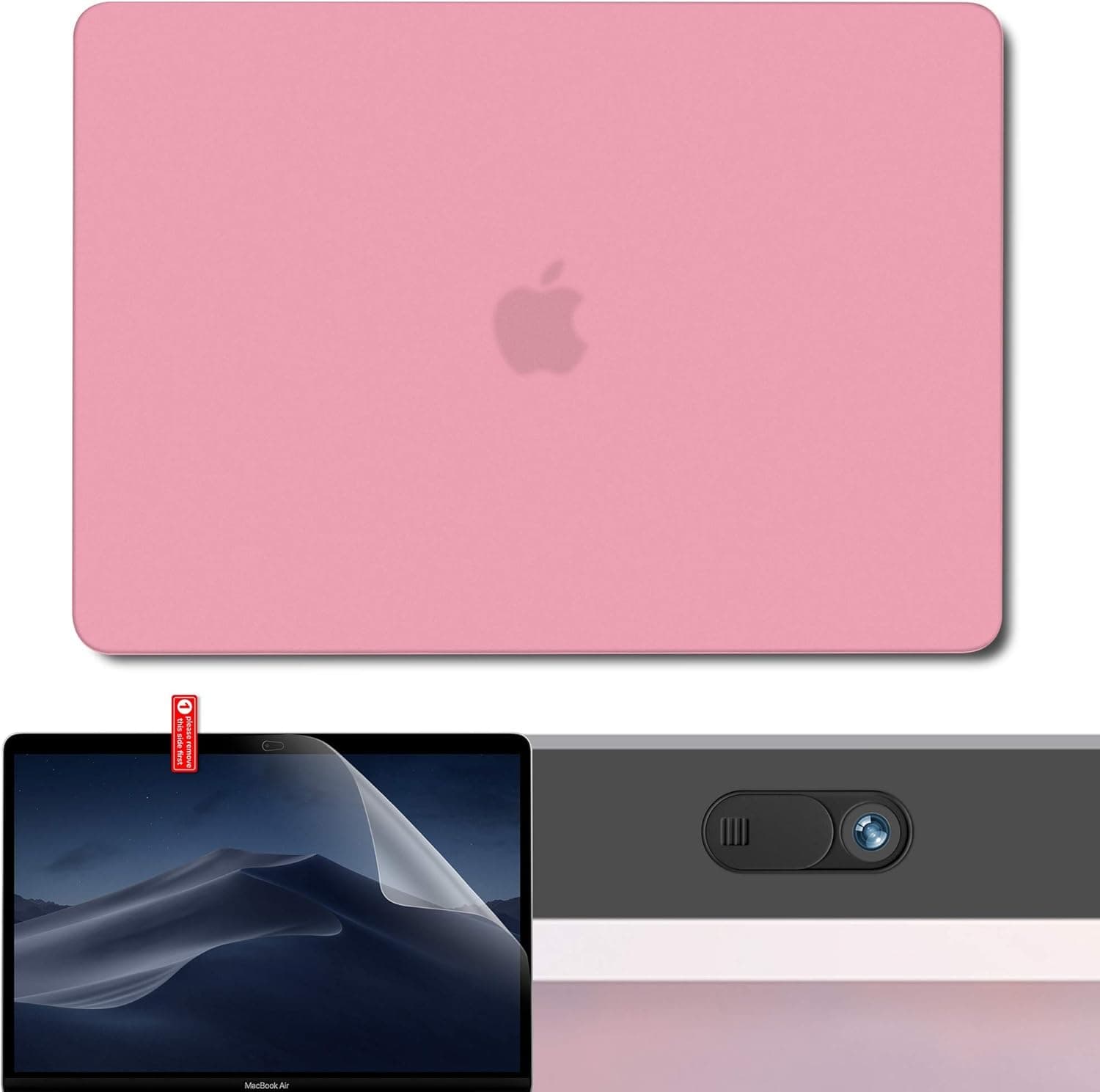 GMYLE New 2018 MacBook Air 13 Inch Case A1932 Compatible Touch ID Retina Display with Accessories 3 in 1 Bundle, Protective Hard Matte Shell, Privacy Webcam Cover Slide & Screen Protector - Pink