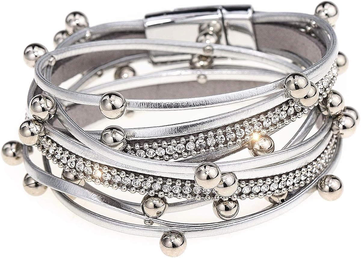 Suyi Women Wrap Bracelet Multilayered Leather Braided Bangle Wrist Cuff Bangles with Magnetic Buckle