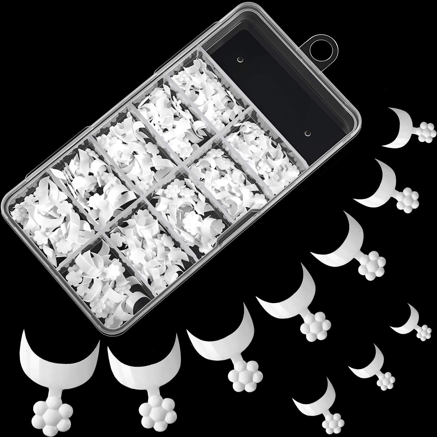 100 Pieces French Short Style False Nails 10 Sizes Finger Sticker Extension Tool Acrylic False Nail Tips with Case for DIY Nail Salons, White