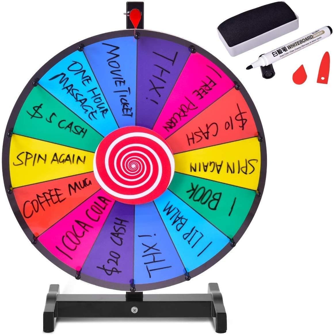 Giantex 24'' Tabletop Spinning Prize Wheel, 14 Slots Spinner w/Editable Dry Erase, Metal Base & Stand, Fortune Spinning Game for Tradeshow, Carnival, Party, Market Raffle