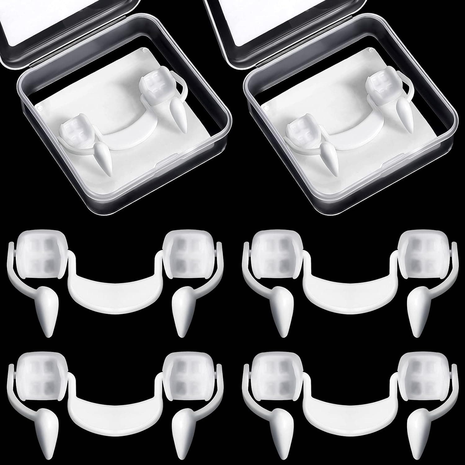 4 Sets Halloween Retractable Vampire Fangs White Vampire Teeth Halloween Plastic Silicone Vampire Teeth Reusable Fake Denture for Kids and Adults Halloween Party Cosplay Prop