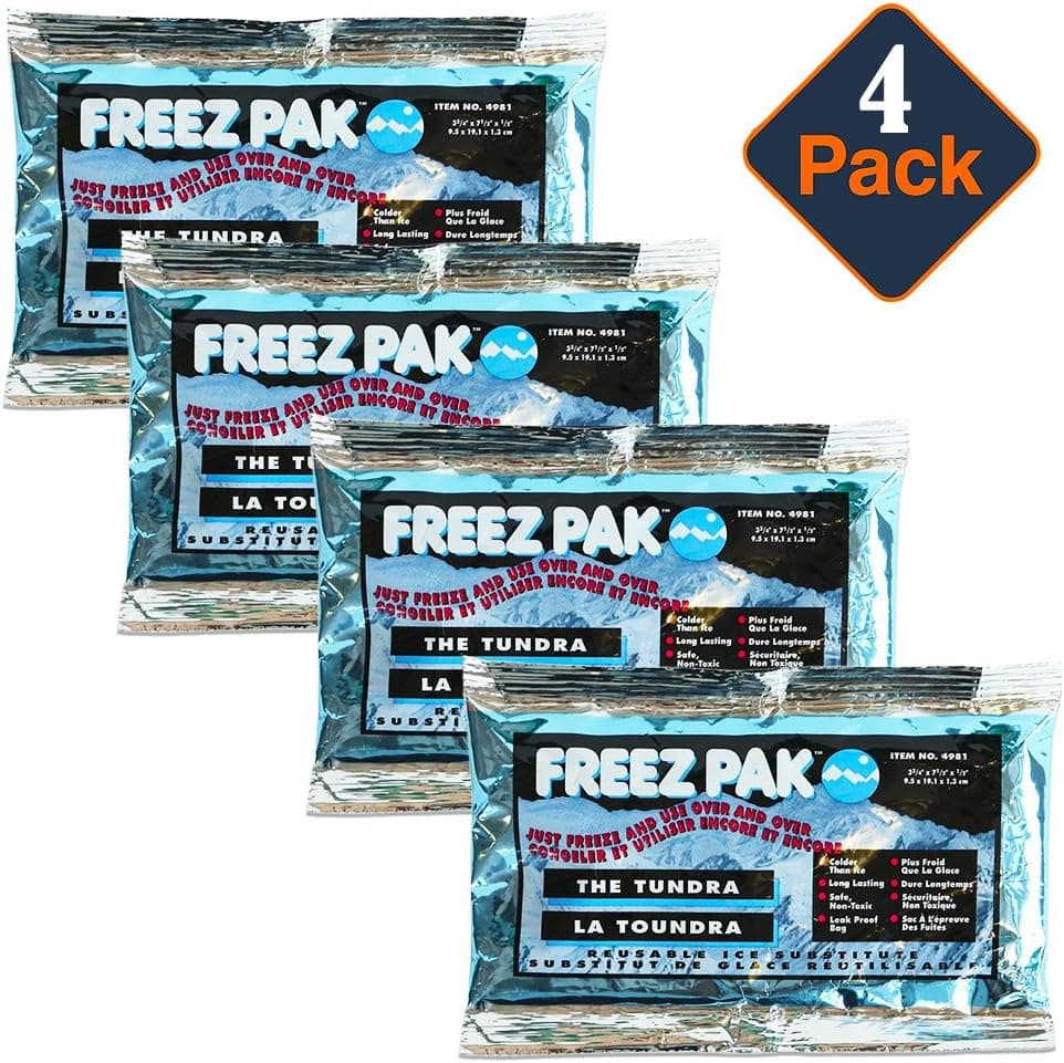 4 Reusable Cold Ice Gel Compress Packs - Long Lasting Freezer Packs for Injuries, Coolers, Lunch Boxes and More (4 Pack (8 Ounce))