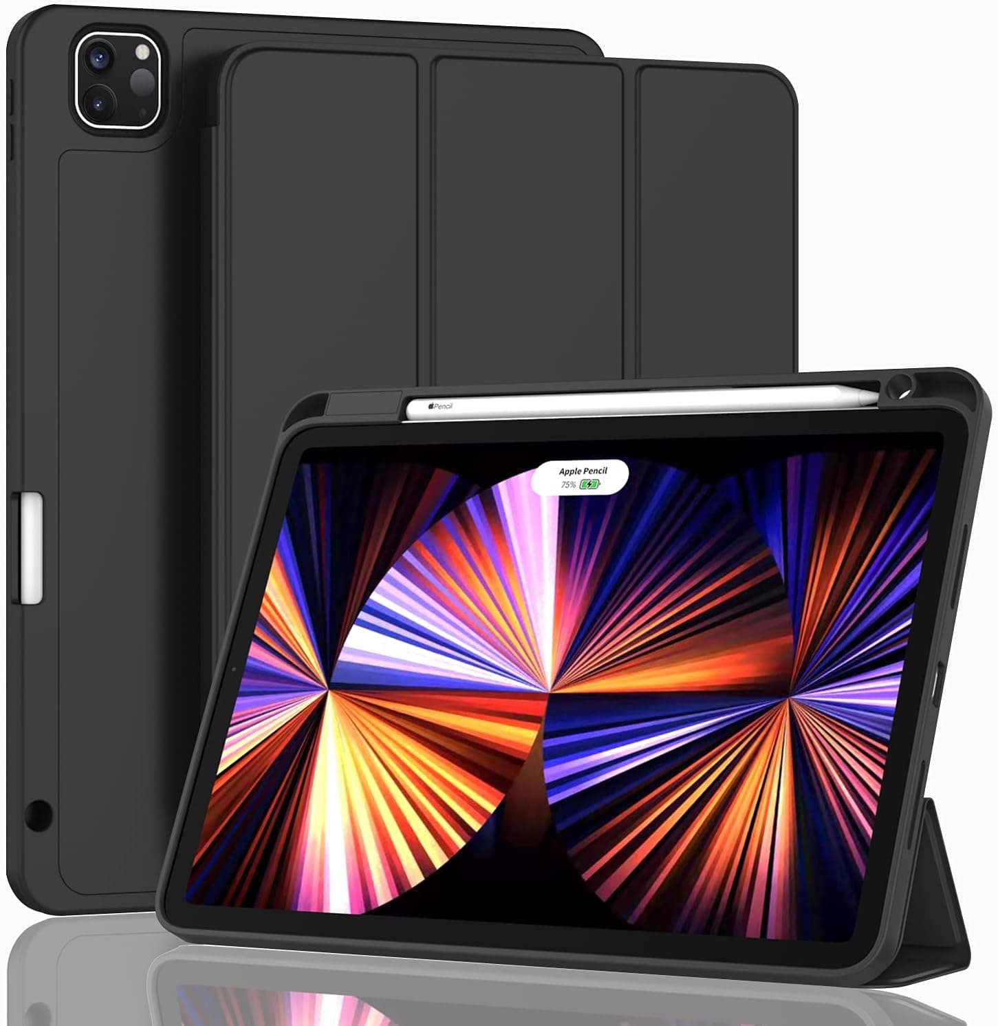 ZryXal New iPad Pro 11 Inch Case 2022(4th Gen)/2021(3rd Gen)/2020(2nd Gen) with Pencil Holder,Smart iPad Case [Support Touch ID and Auto Wake/Sleep] with Auto 2nd Gen Pencil Charging (Black)