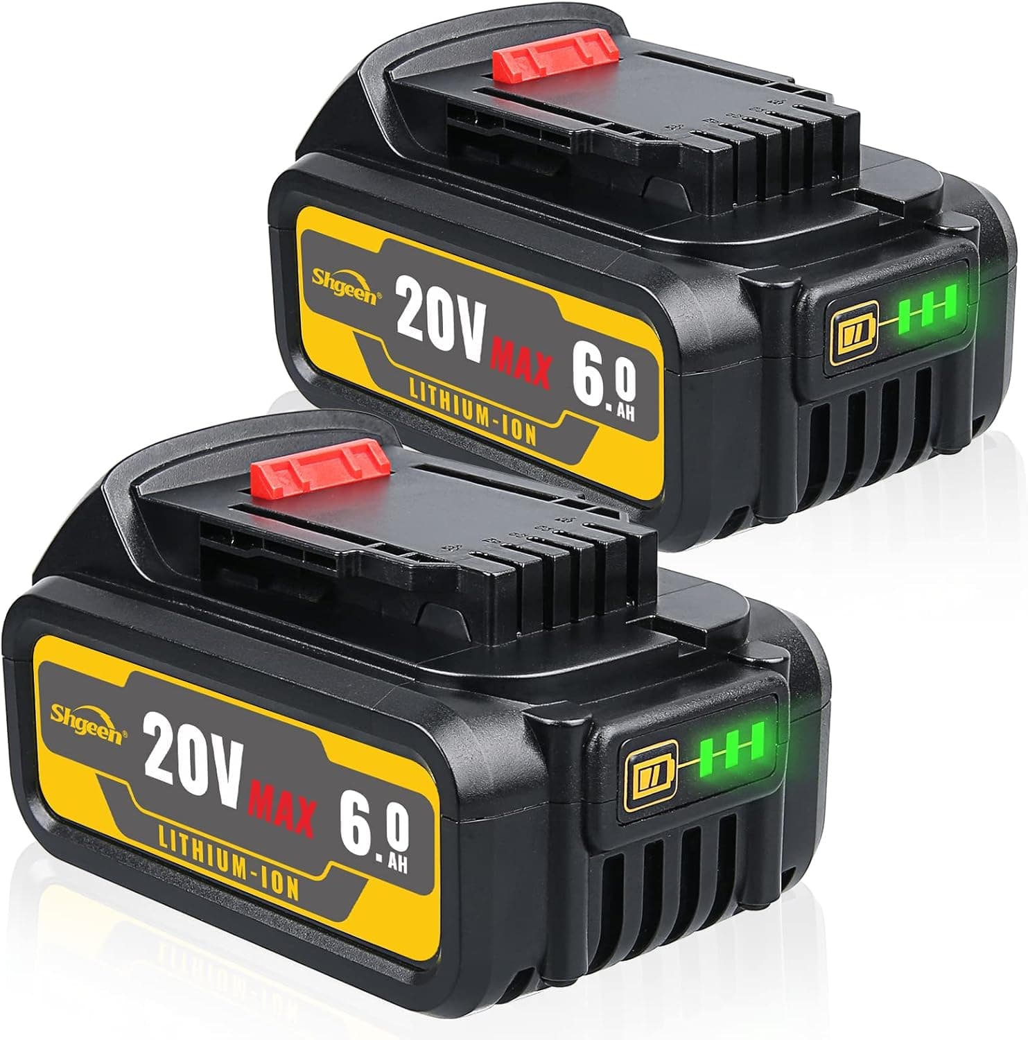 Masione 6.0Ah 20V DCB200 Replacement Lithium ion Battery for Dewalt DCB200 DCB204 DCB206 DCB201 DCB203 DCB181 DCB180 20V Tools(2 Pack)