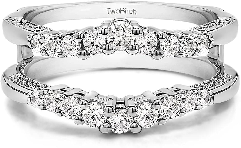 TwoBirch 0.71 Ct. Vintage Ring Guard with Filigree Designs in Sterling Silver with Cubic Zirconia (Size 8.5)