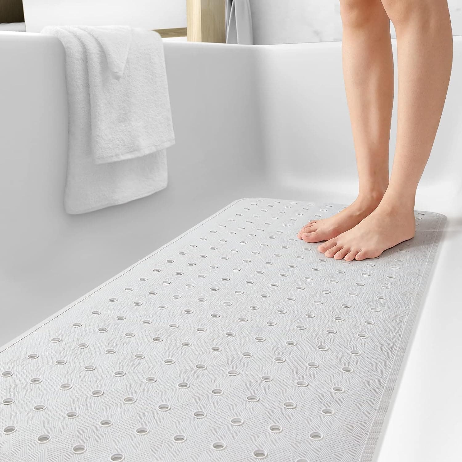 DEXI Bath Tub Mat Bahthtub Mats with Suction Cups Non-Slip Shower Mats for Bathroom Machine Washable 16"x35",White